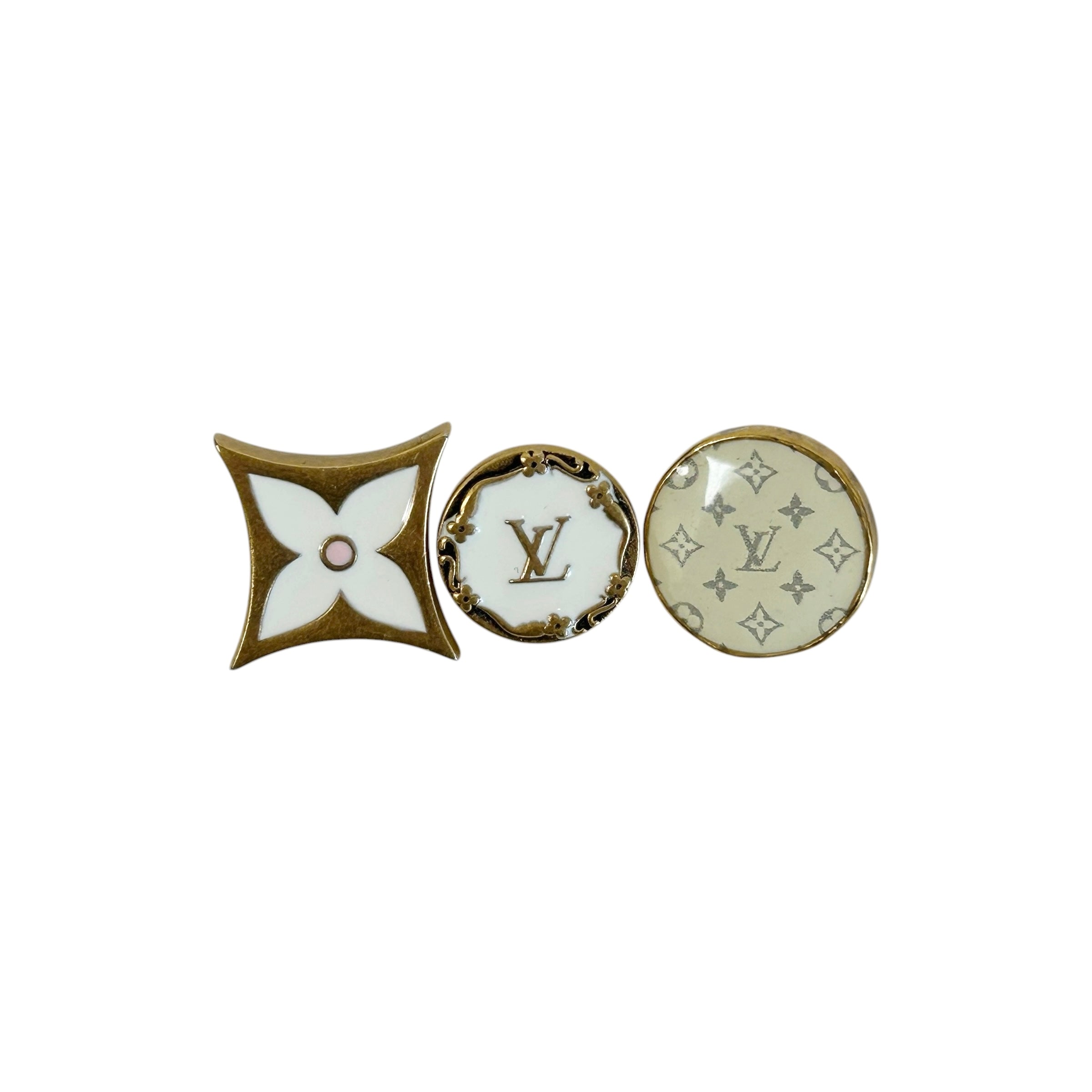 White Enamel/Goldtone Metal Cufflinks (Set of 3) - Haute Classics