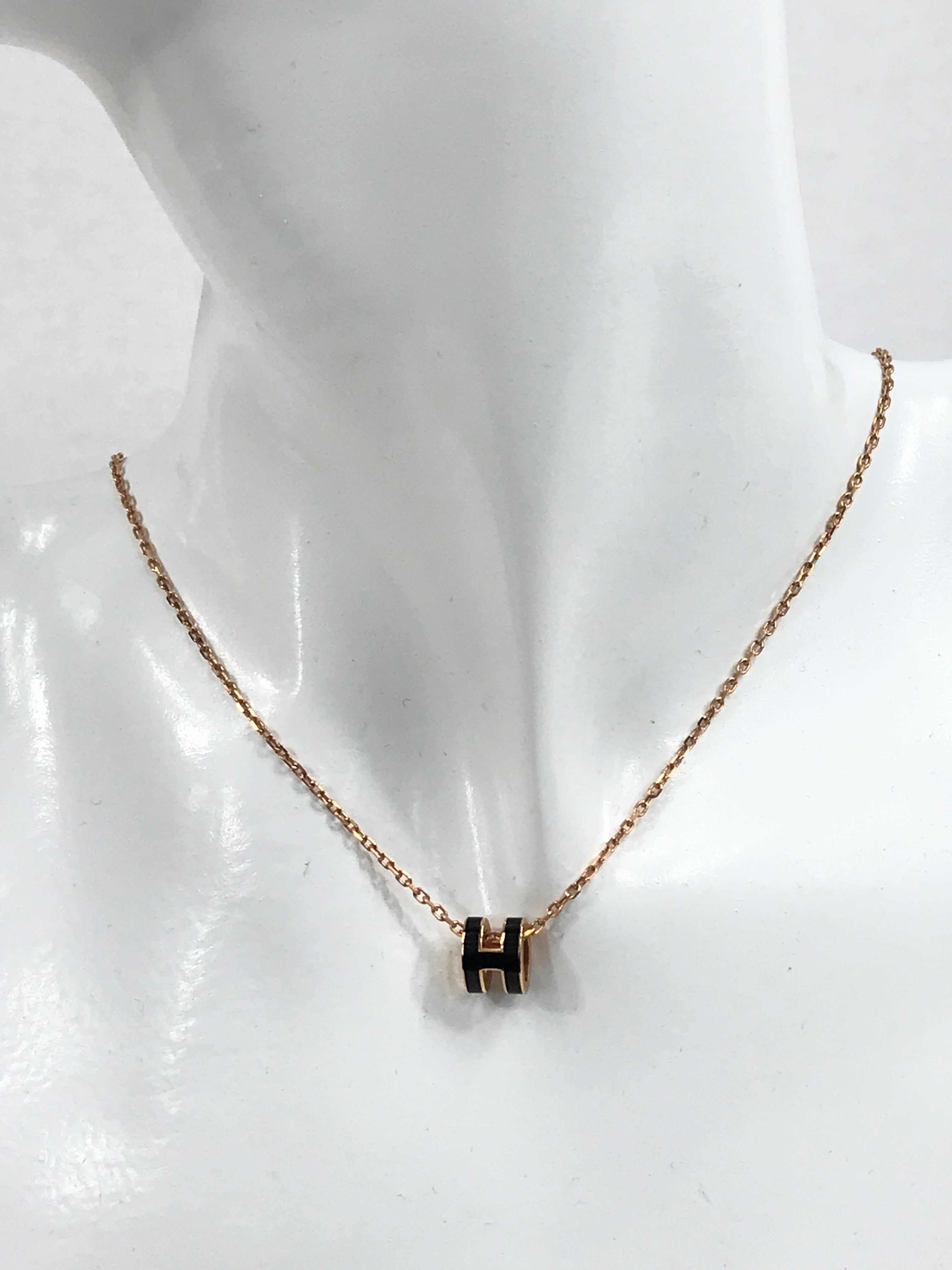 Black Enamel Mini H Pop Rose Gold Necklace