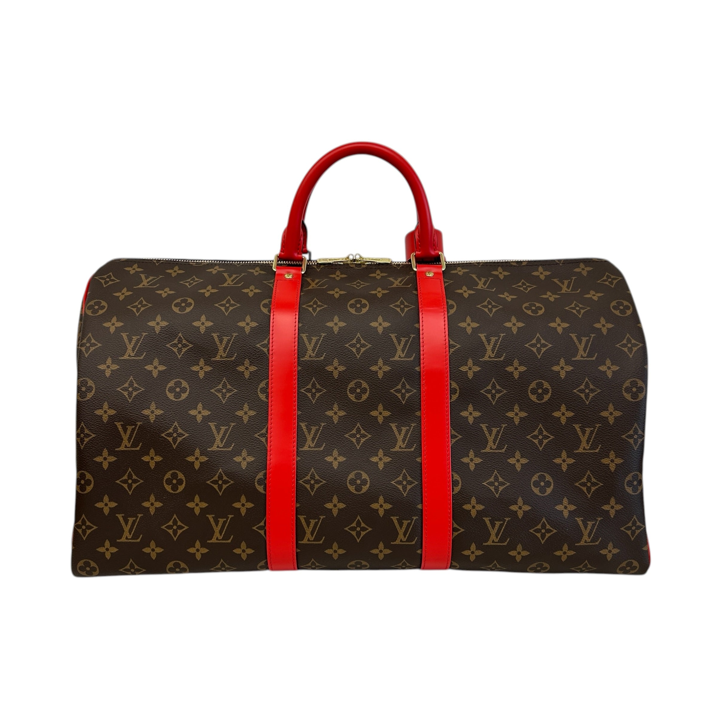 Monogram Canvas/Red Leather Keepall Bandouliere 50 Bag - Haute Classics