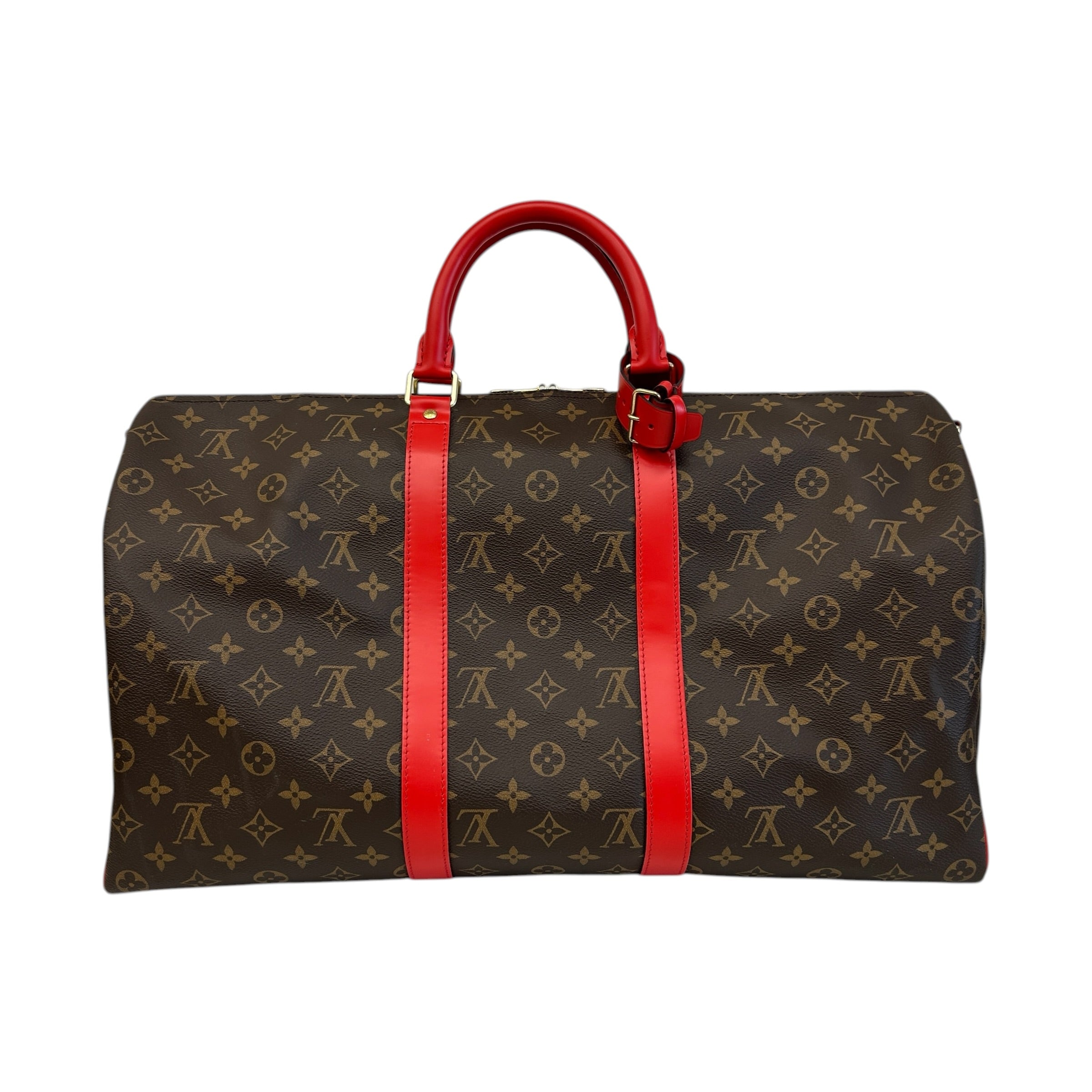 Monogram Canvas/Red Leather Keepall Bandouliere 50 Bag - Haute Classics