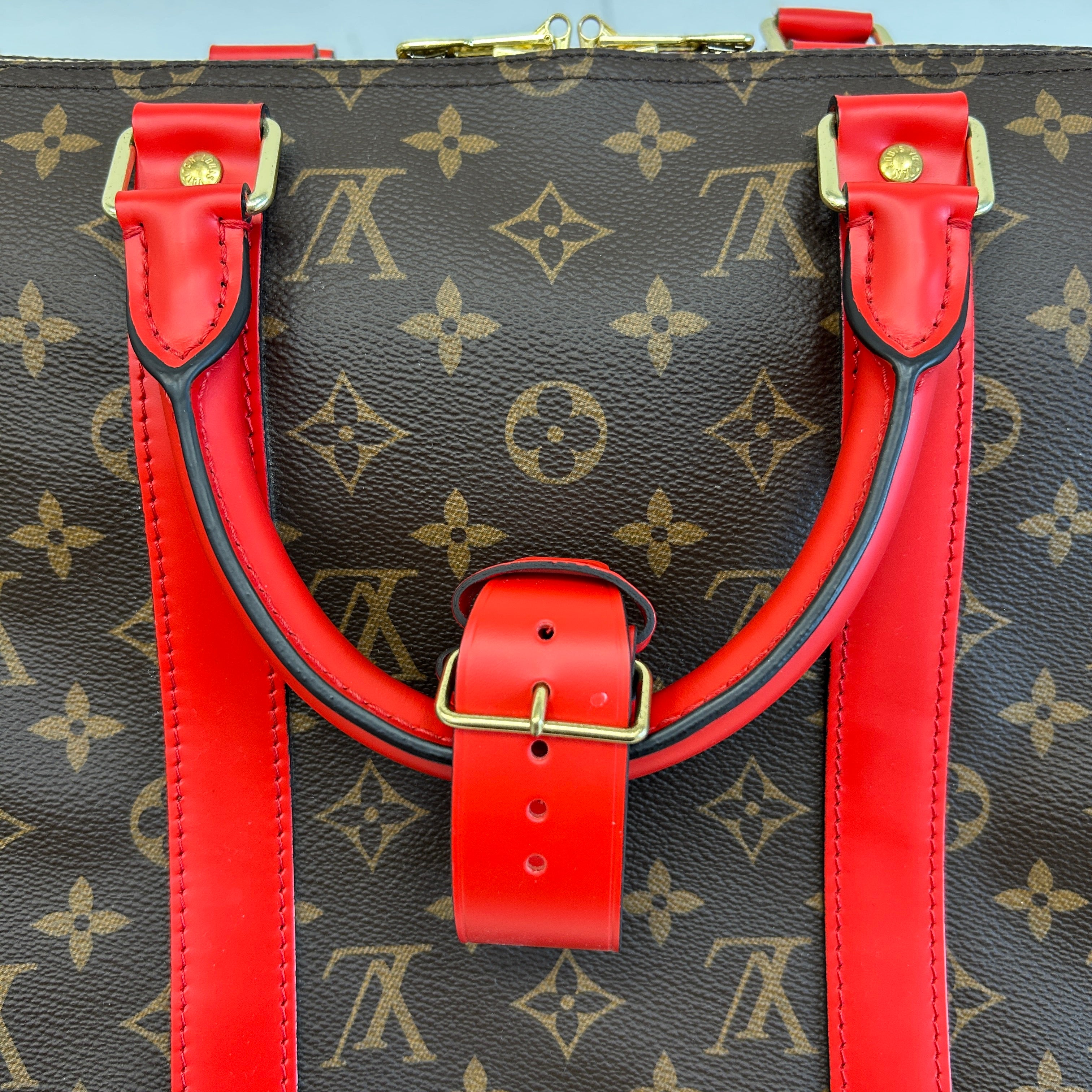 Monogram Canvas/Red Leather Keepall Bandouliere 50 Bag - Haute Classics