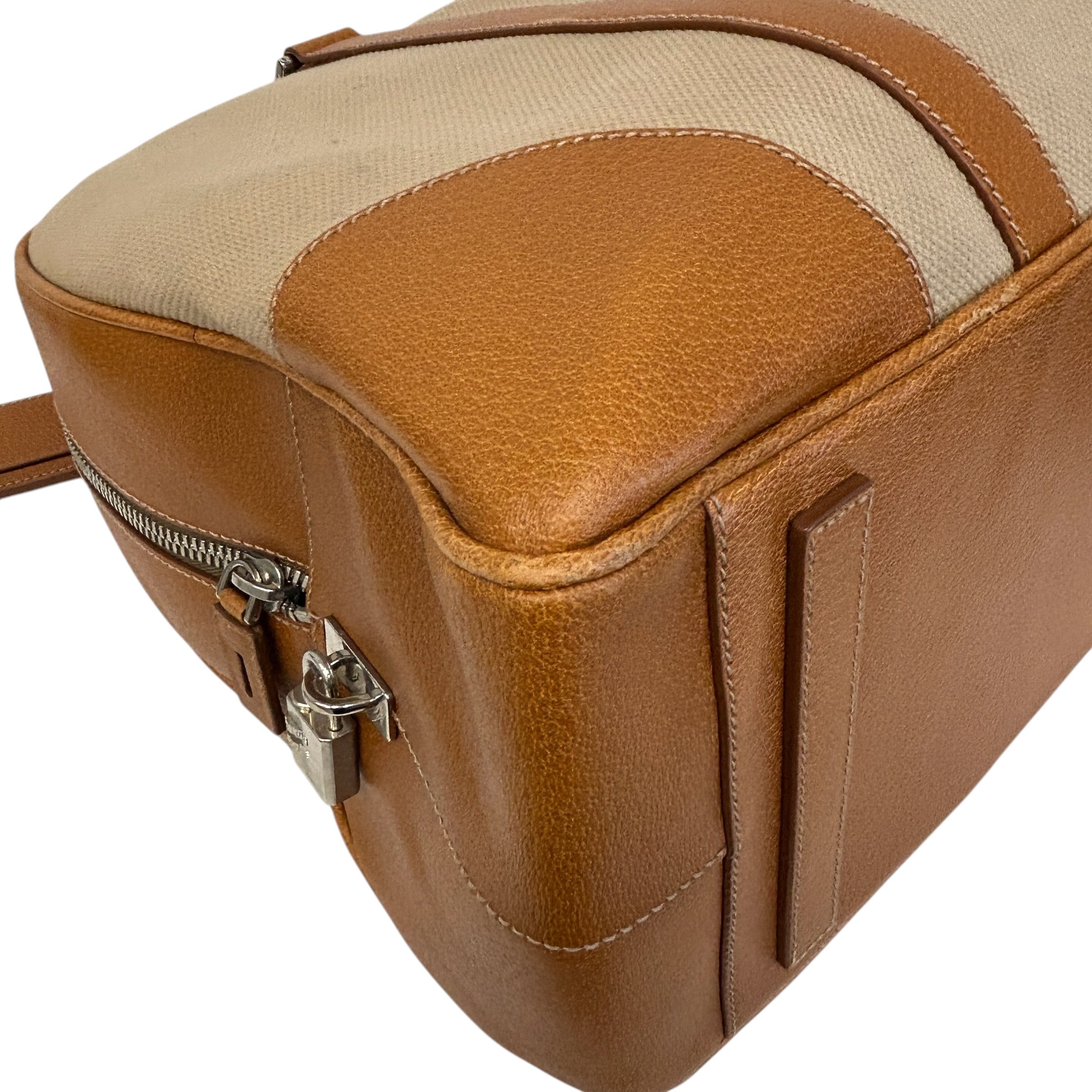 Canvas/Brown Leather Duffle Bag - Haute Classics