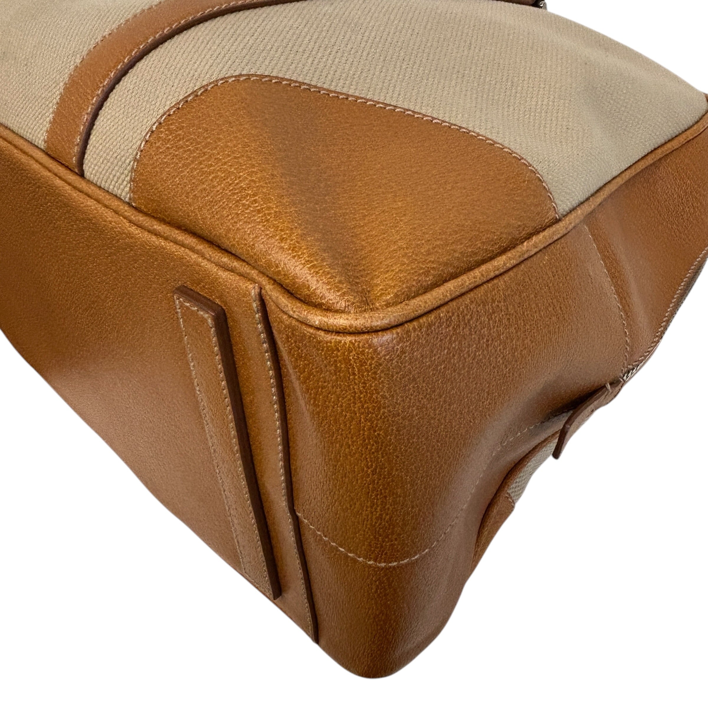 Canvas/Brown Leather Duffle Bag - Haute Classics