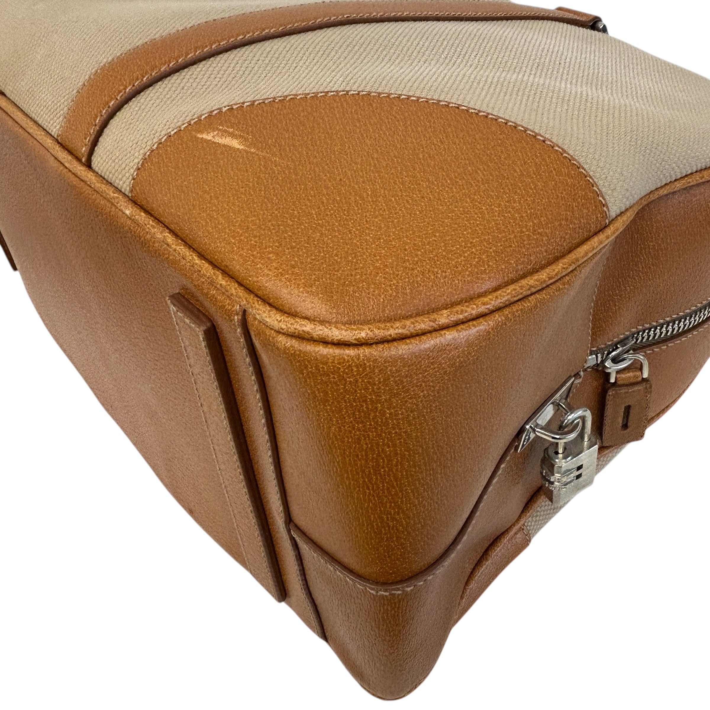 Canvas/Brown Leather Duffle Bag - Haute Classics