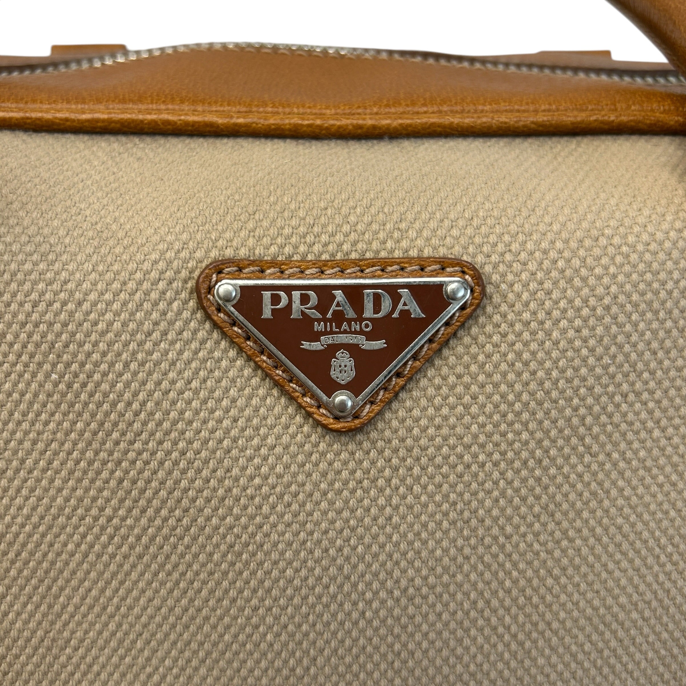 Canvas/Brown Leather Duffle Bag - Haute Classics