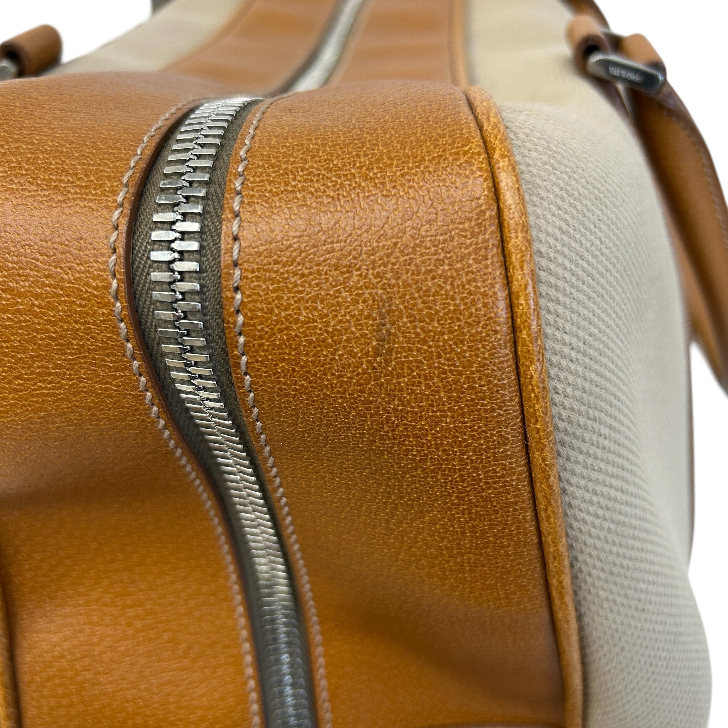 Canvas/Brown Leather Duffle Bag - Haute Classics