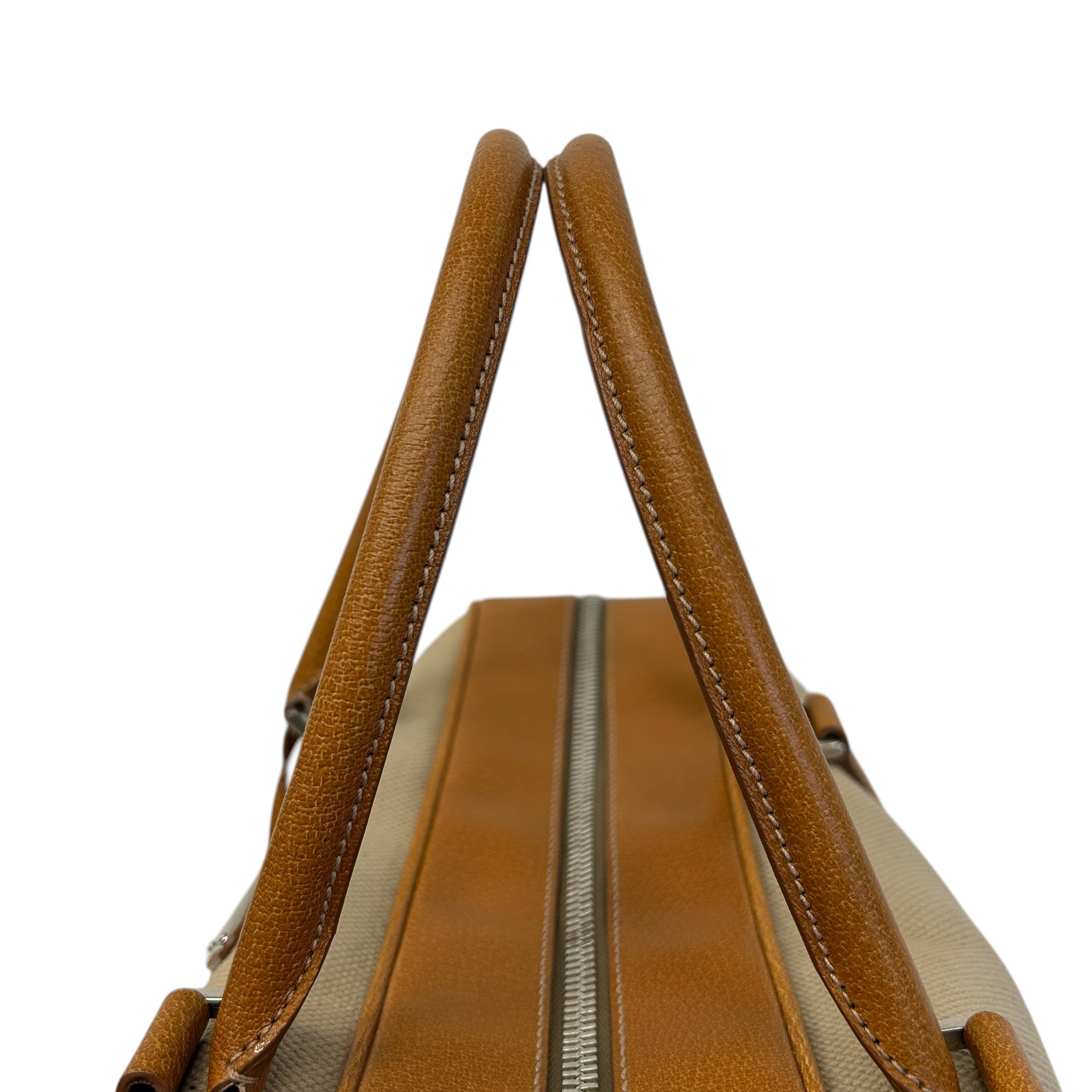 Canvas/Brown Leather Duffle Bag - Haute Classics