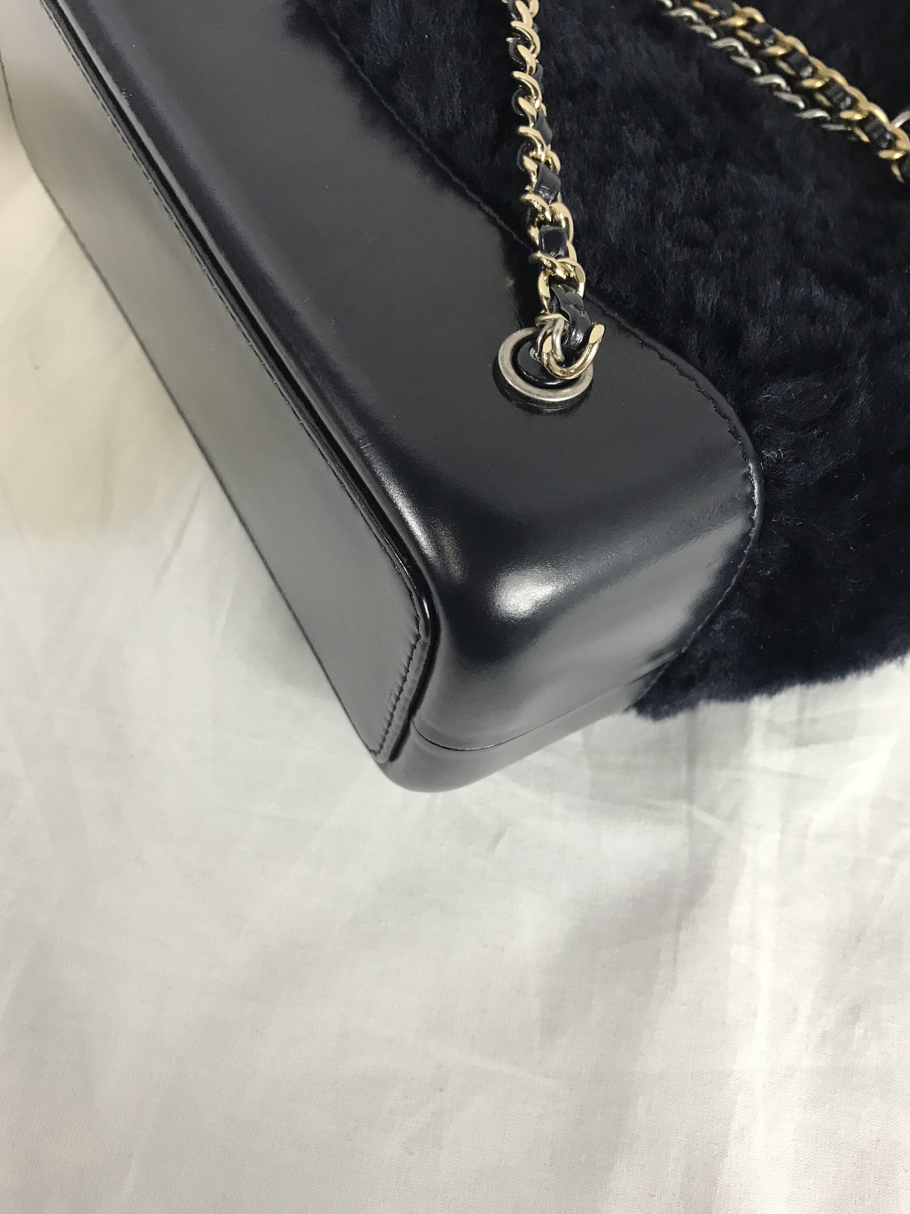 Chanel Navy Shearling/ Aged Calfskin Leather Gabrielle Backpack w/ AGHW/RHW/GHW