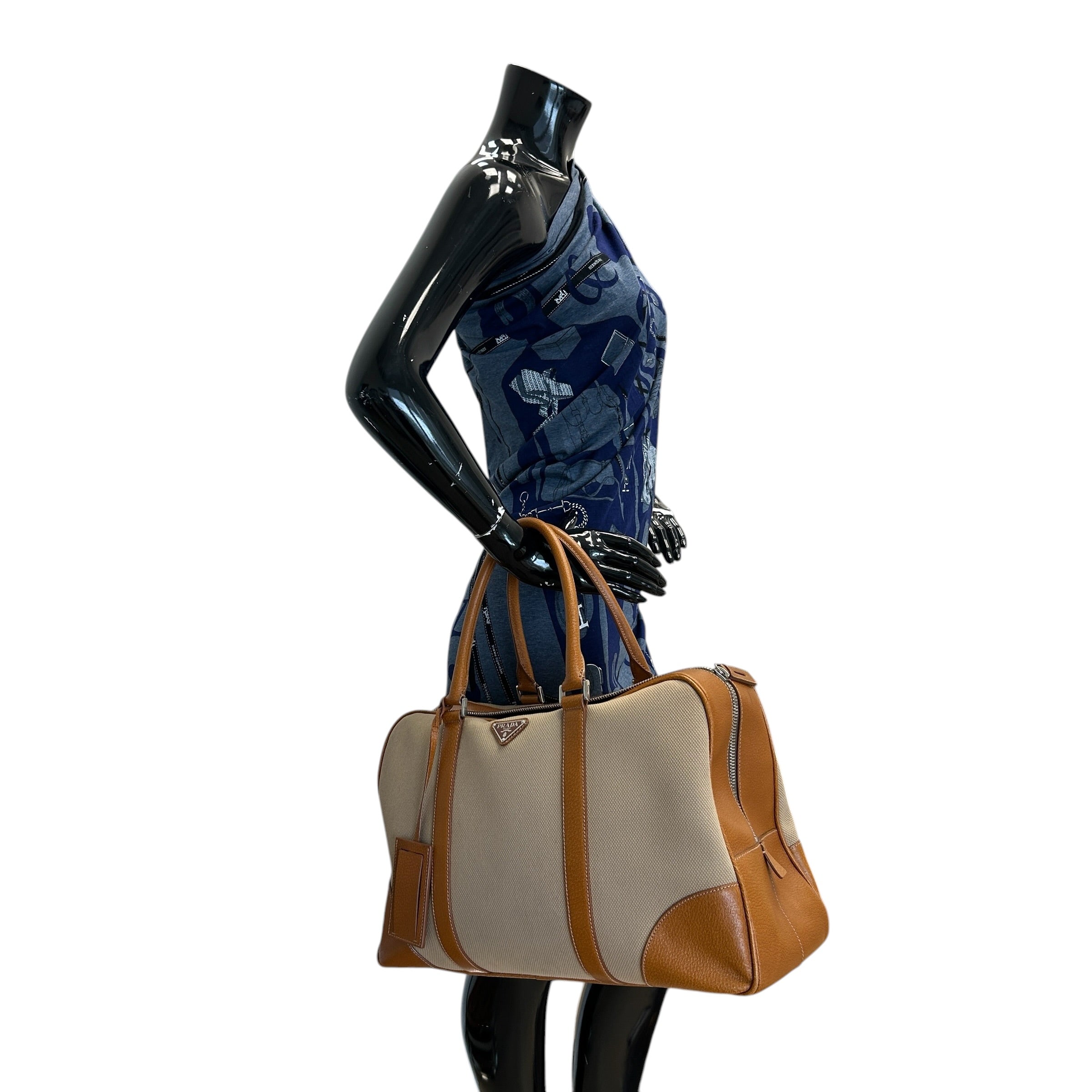 Canvas/Brown Leather Duffle Bag - Haute Classics