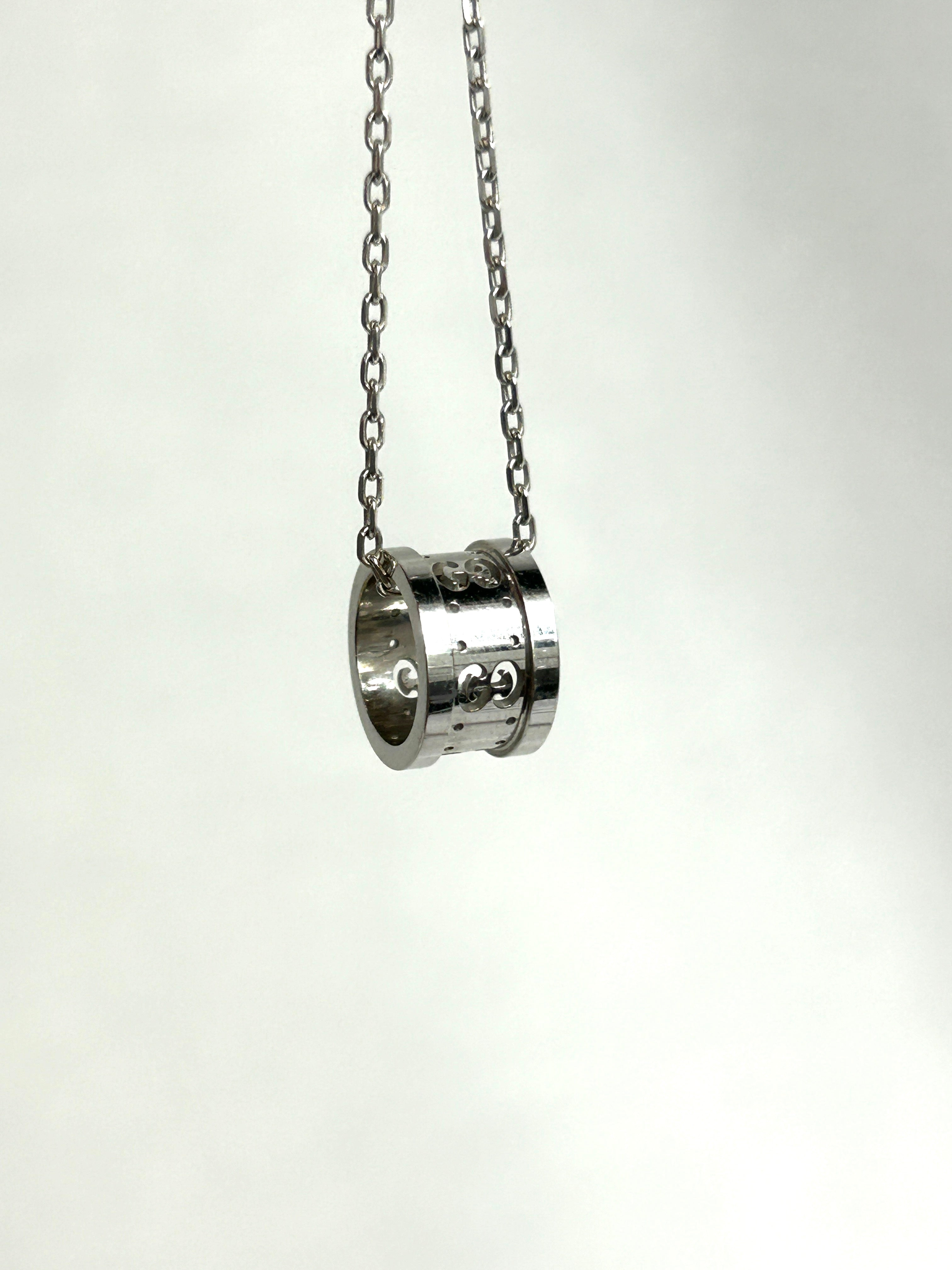 Monogram 18K White Gold Icon Ring Pendant Necklace