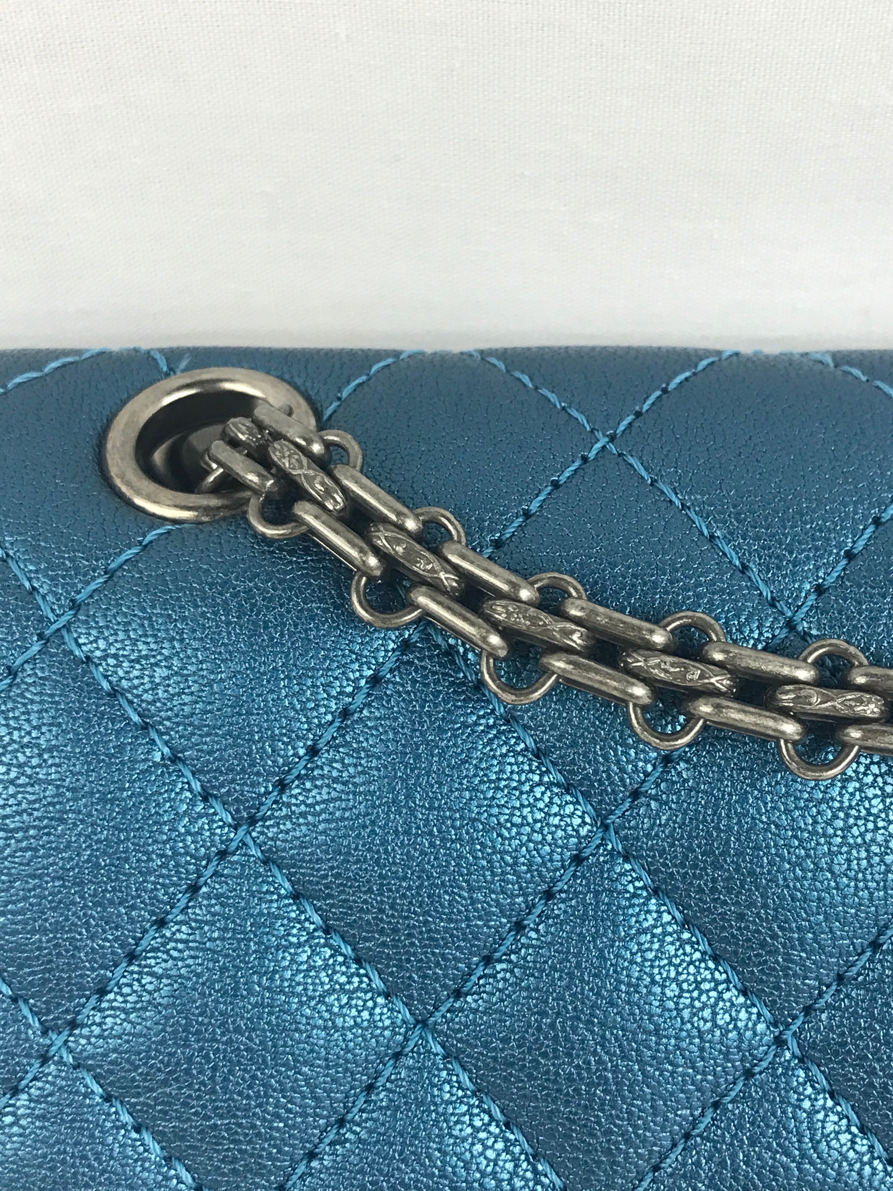 Blue Iridescent Quilted Mini Reissue W/RHW