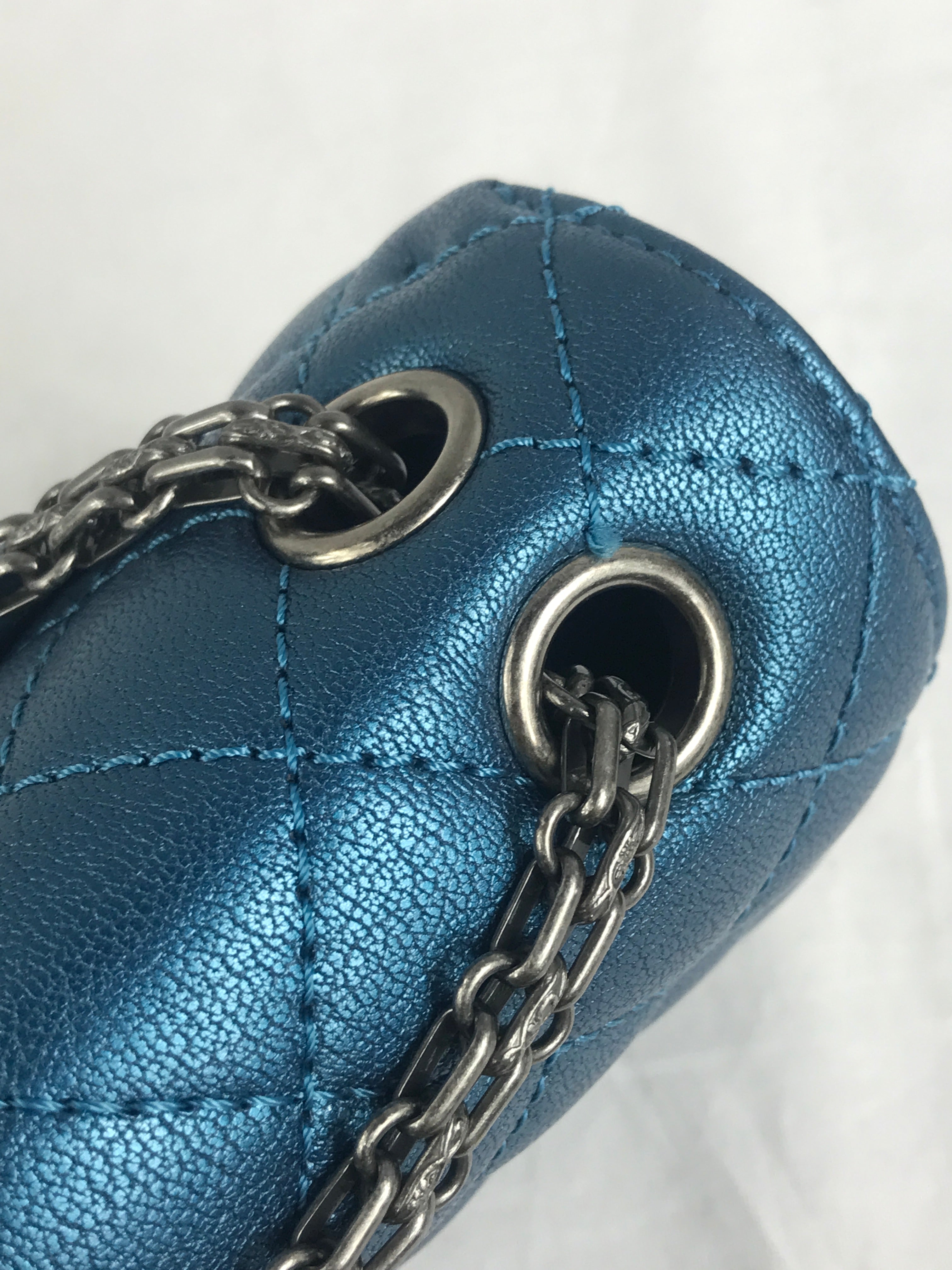 Blue Iridescent Quilted Mini Reissue W/RHW