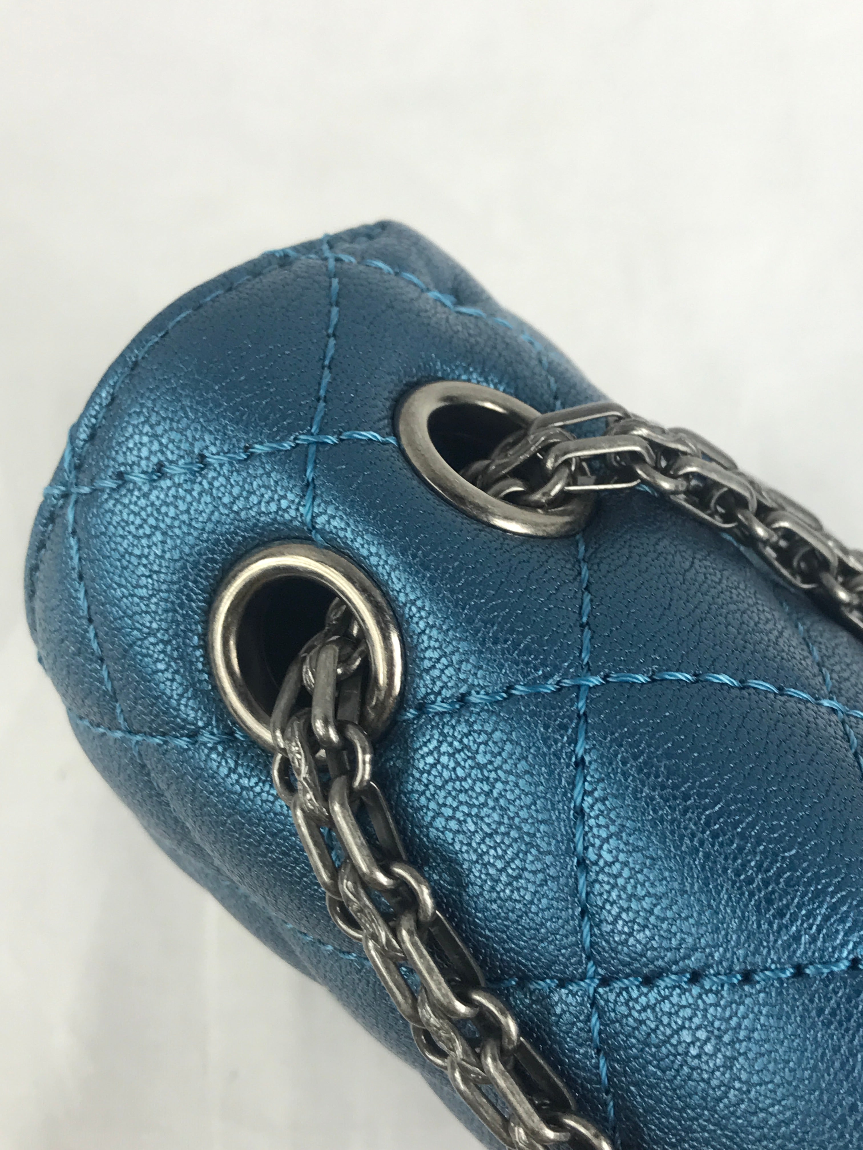 Blue Iridescent Quilted Mini Reissue W/RHW