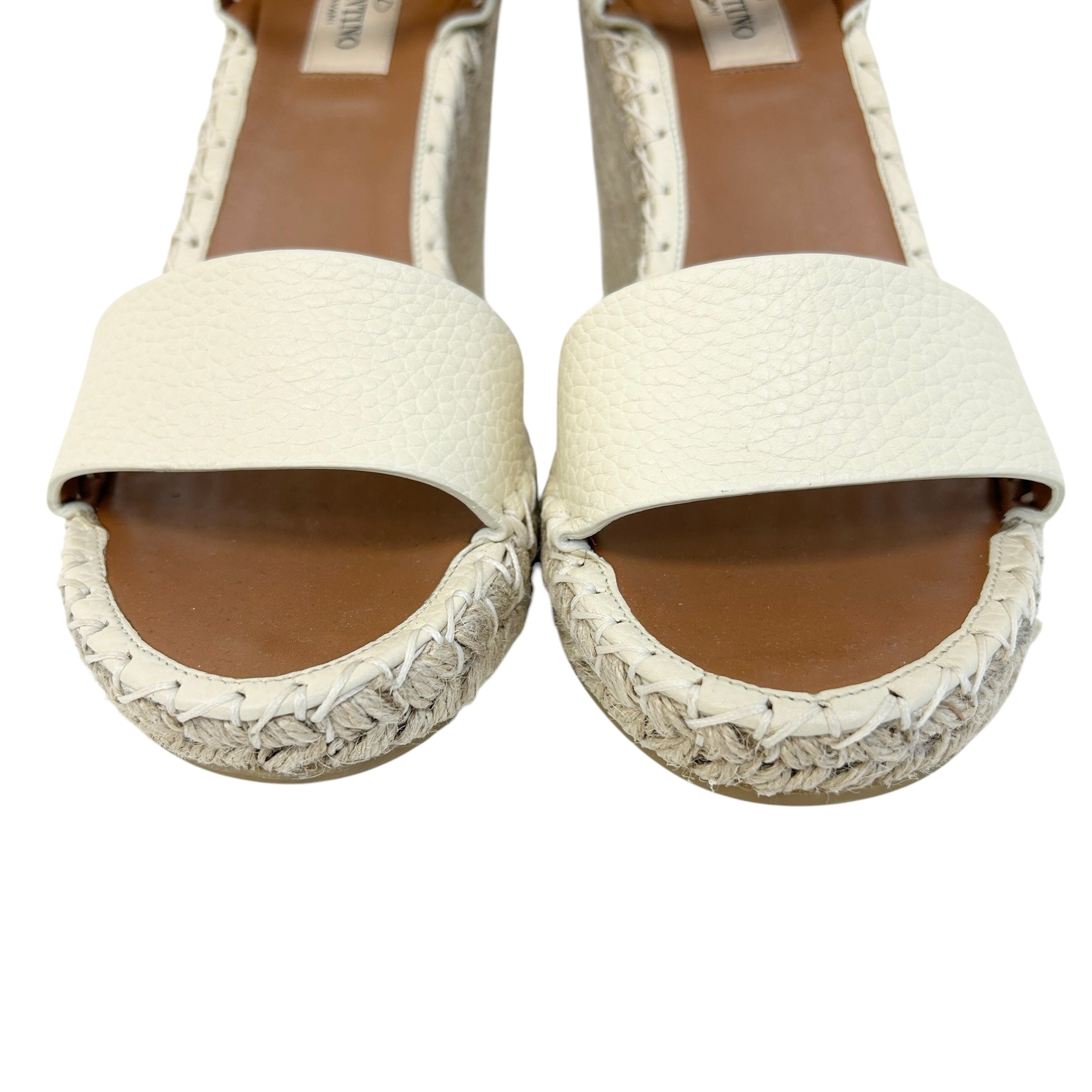 Beige Leather Rockstud Wedge Sandals w/GHW - Haute Classics