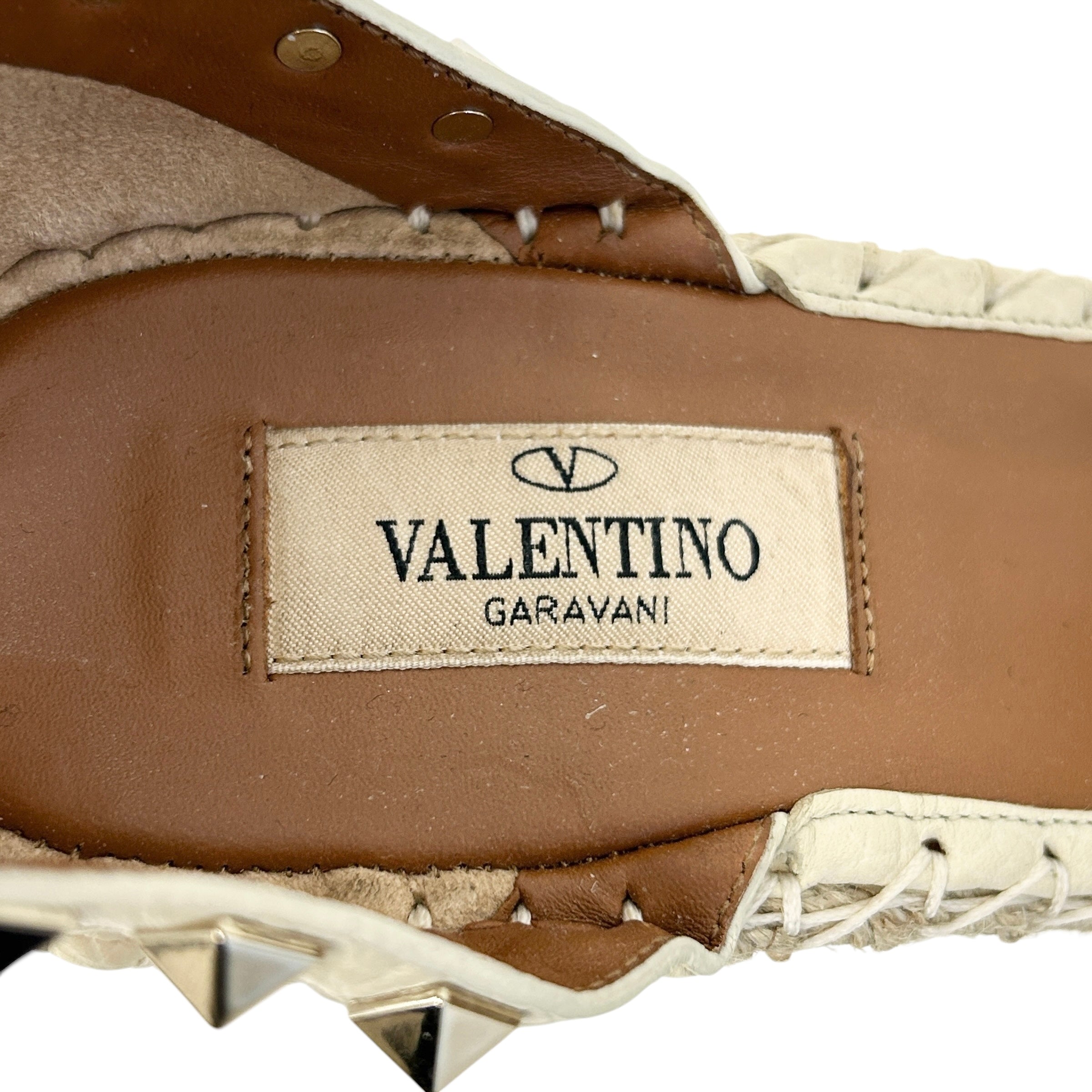 Beige Leather Rockstud Wedge Sandals w/GHW - Haute Classics