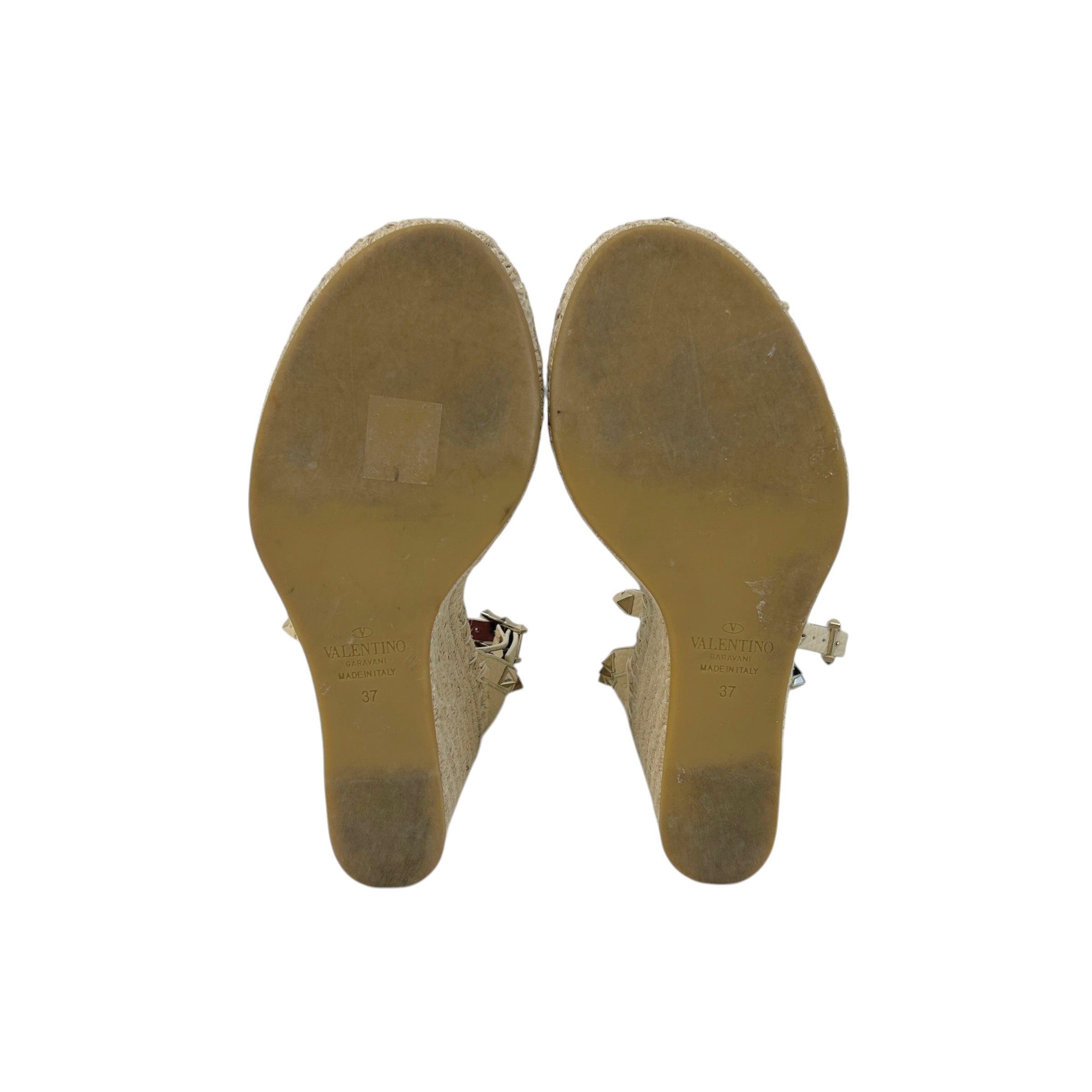Beige Leather Rockstud Wedge Sandals w/GHW - Haute Classics