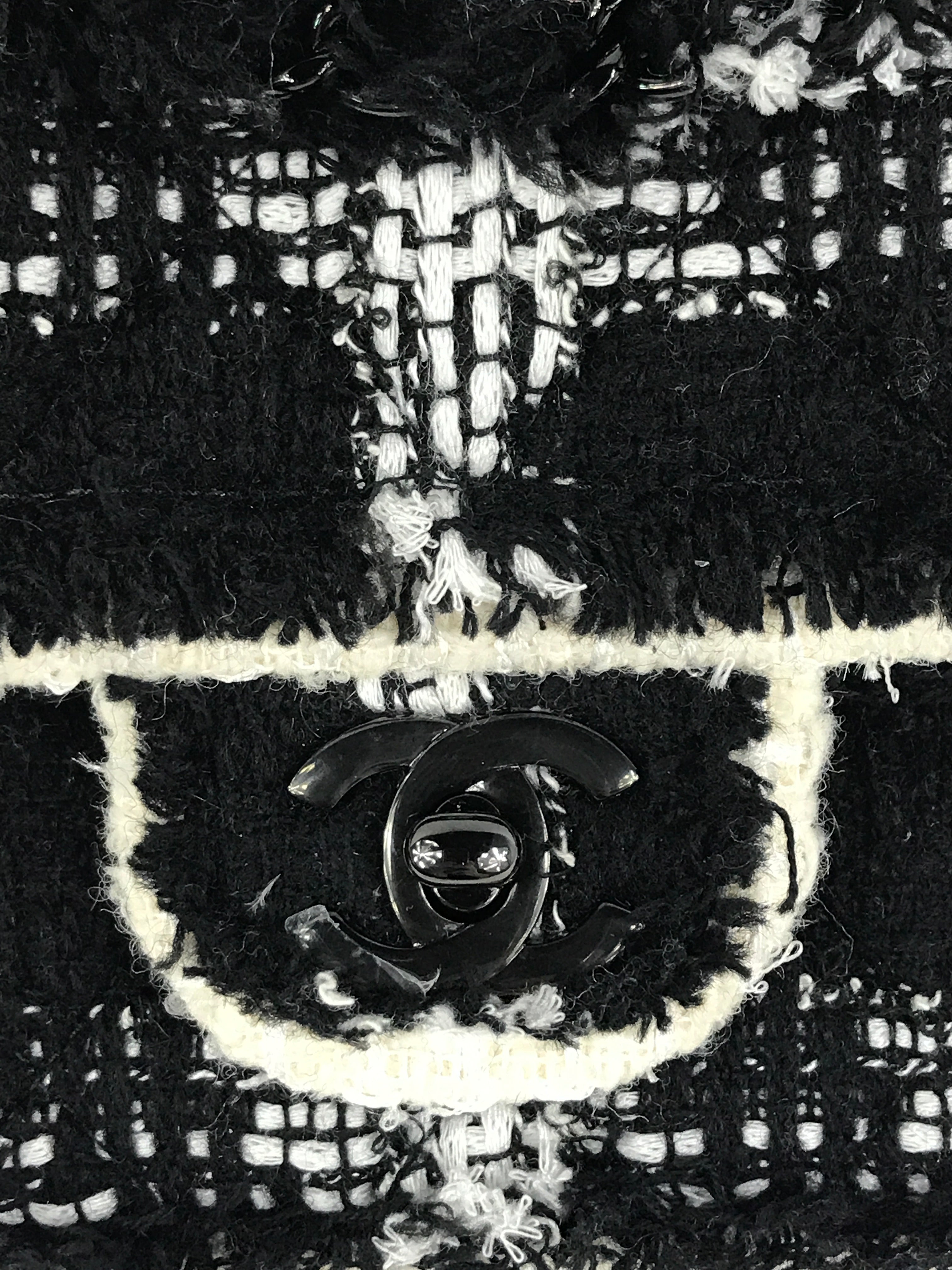 Black/White Tweed Double Flap Medium So Black Bag