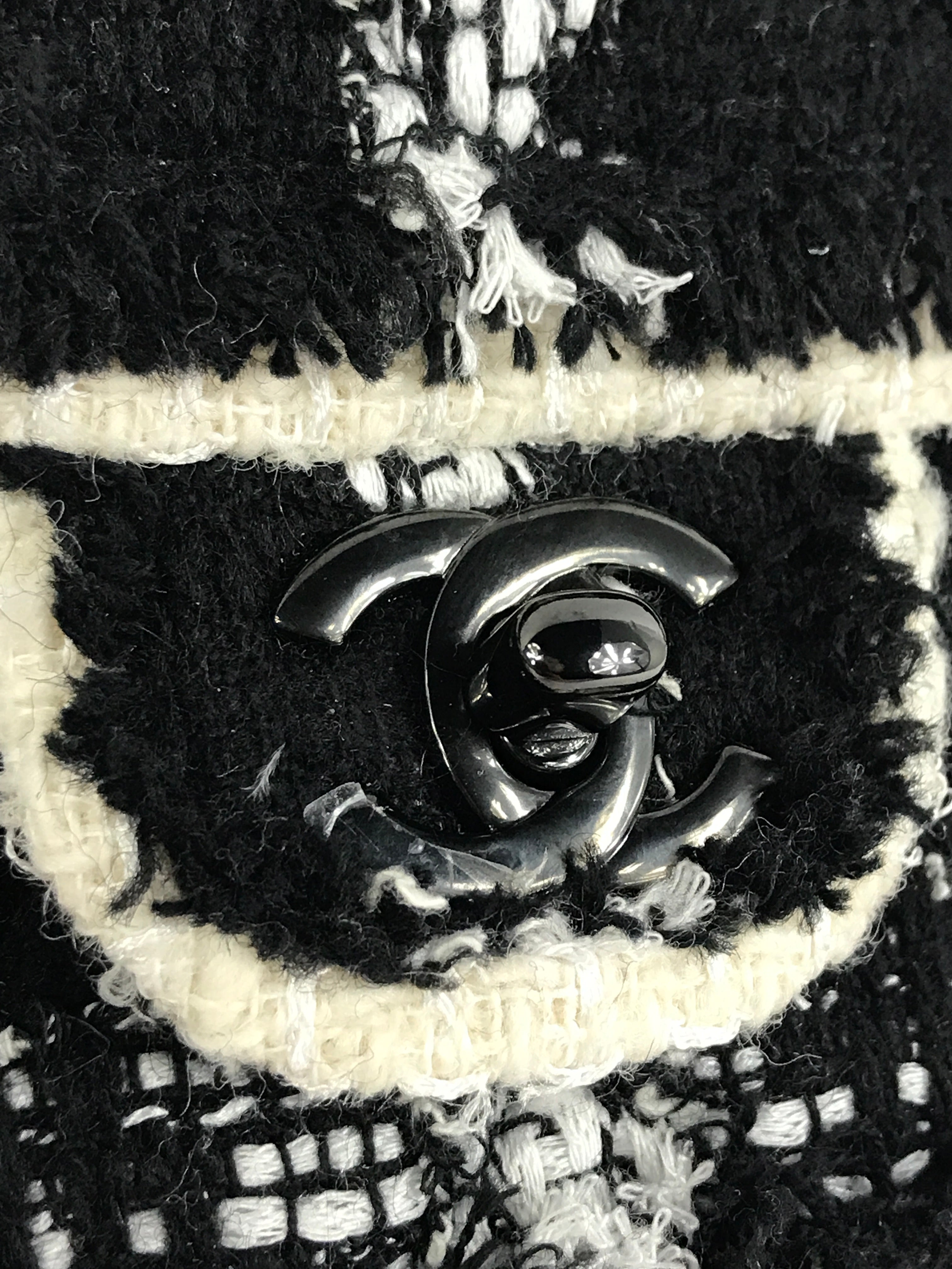 Black/White Tweed Double Flap Medium So Black Bag