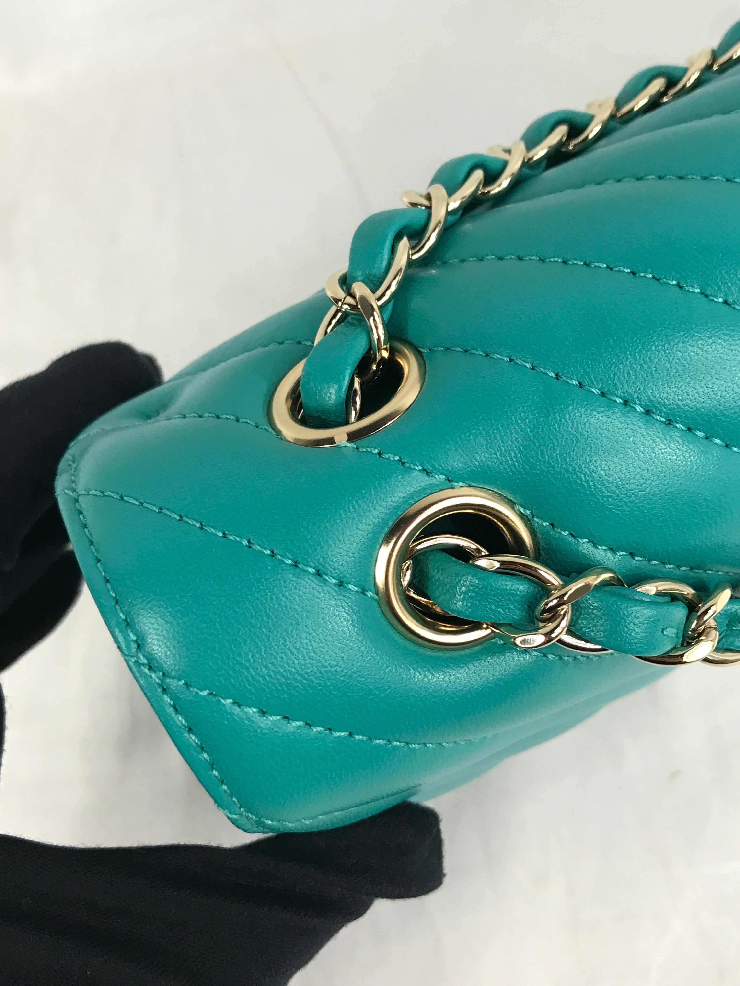 Turquoise Cheveron Lambskin Medium Double Flap W/GHW