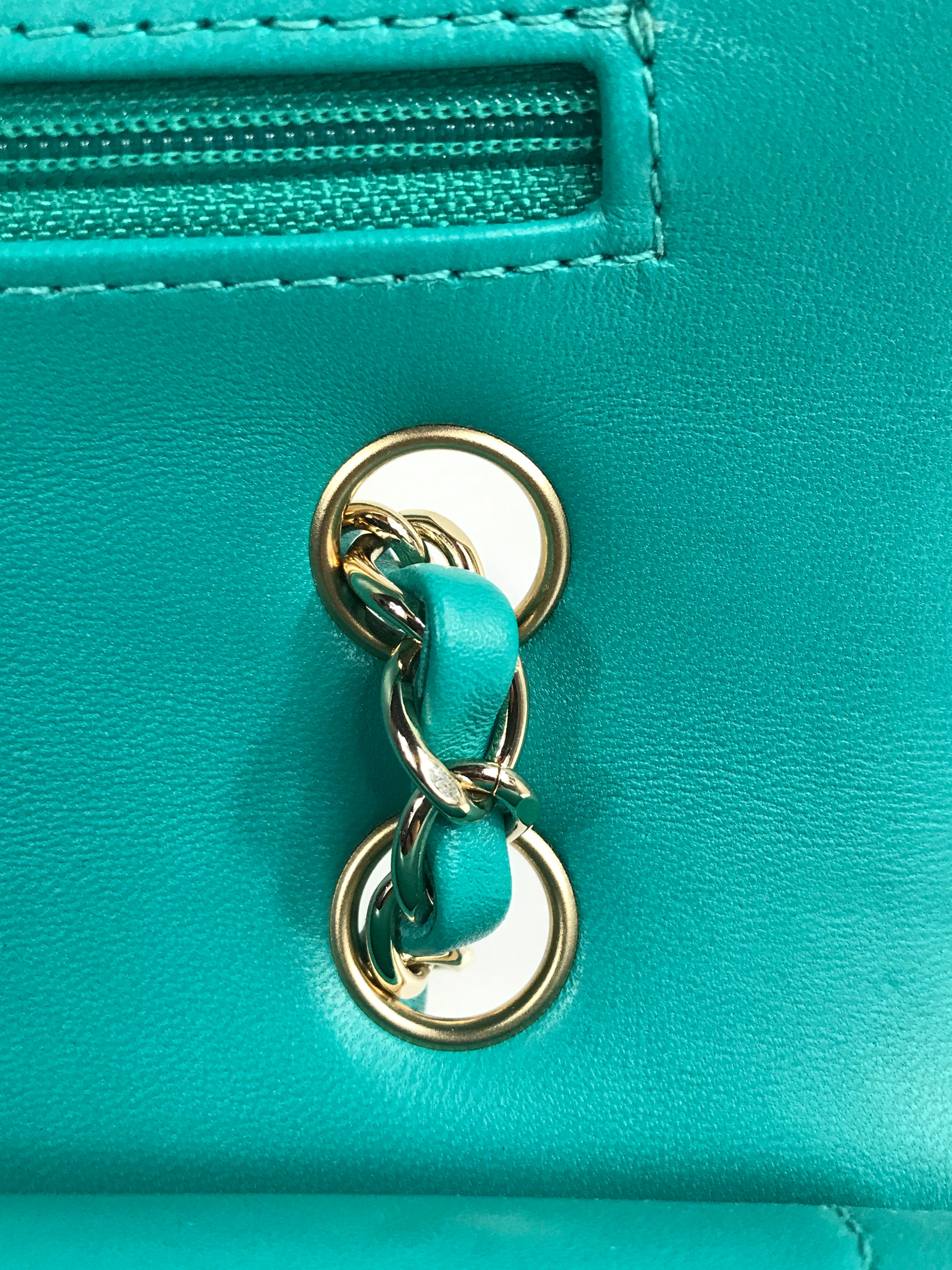 Turquoise Cheveron Lambskin Medium Double Flap W/GHW