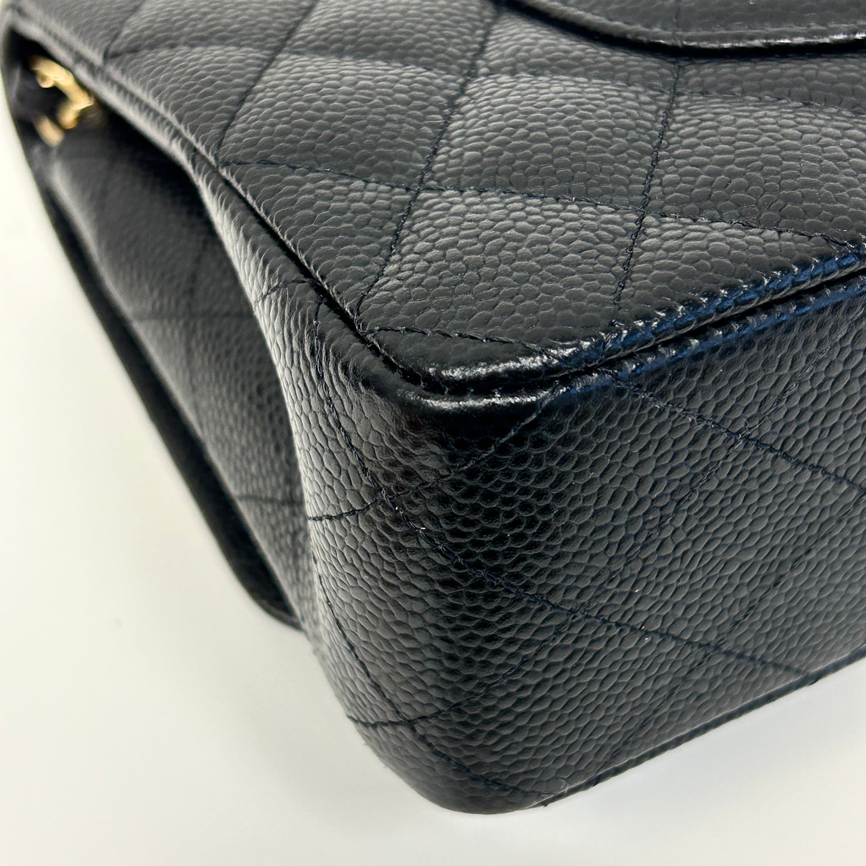 Black Quilted Caviar Leather Classic Medium Double Flap Bag w/GHW