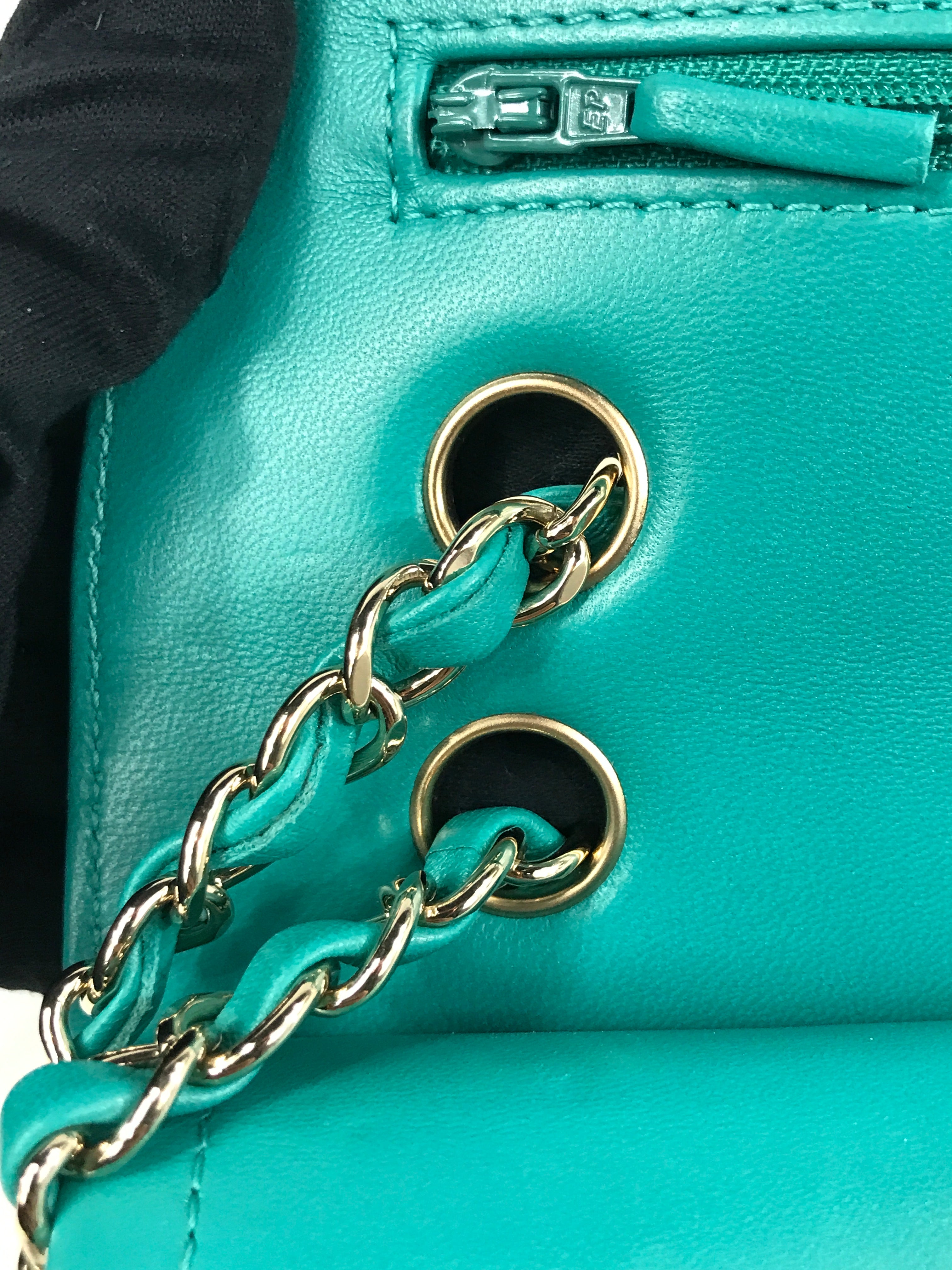 Turquoise Cheveron Lambskin Medium Double Flap W/GHW