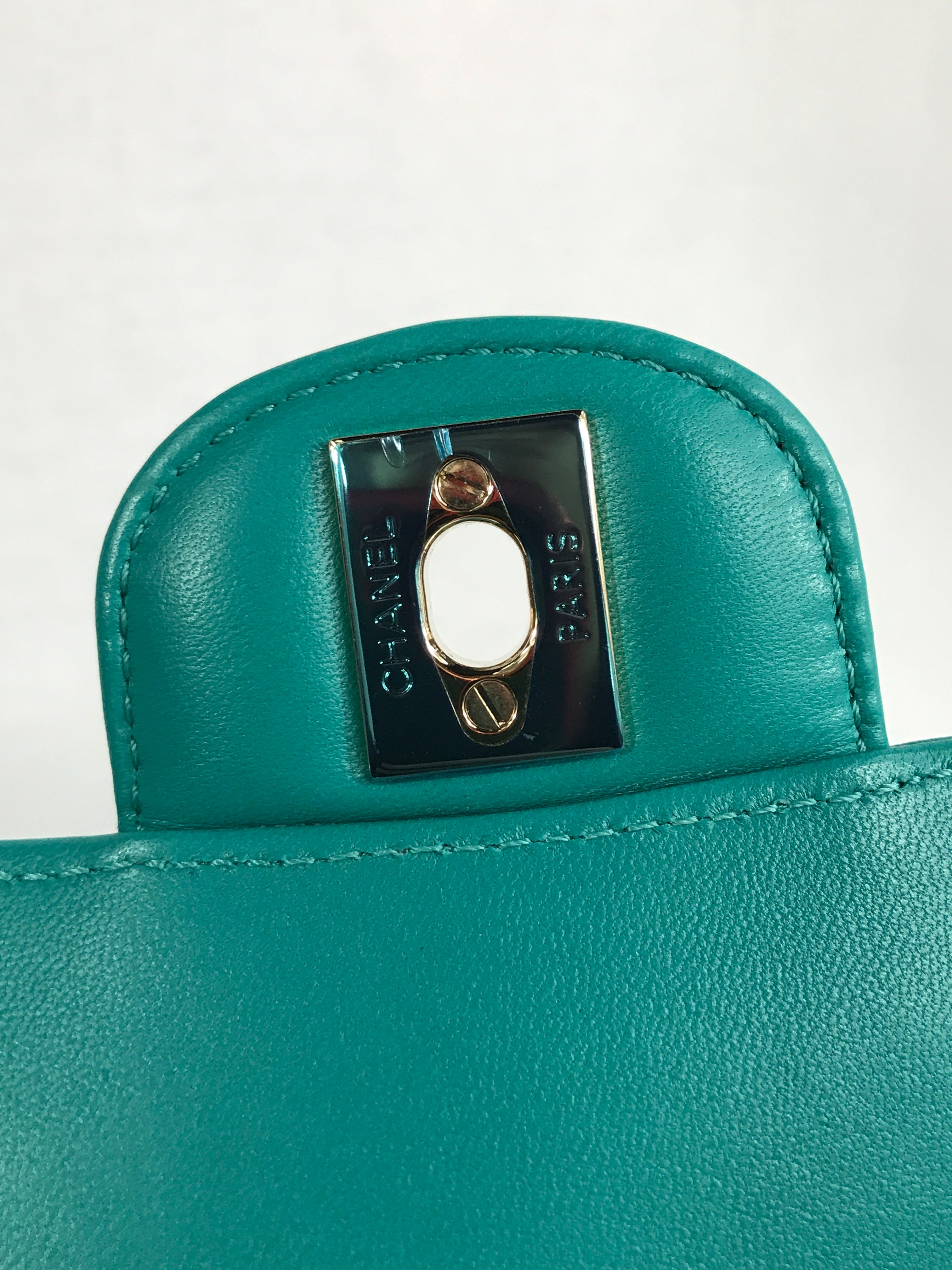 Turquoise Cheveron Lambskin Medium Double Flap W/GHW