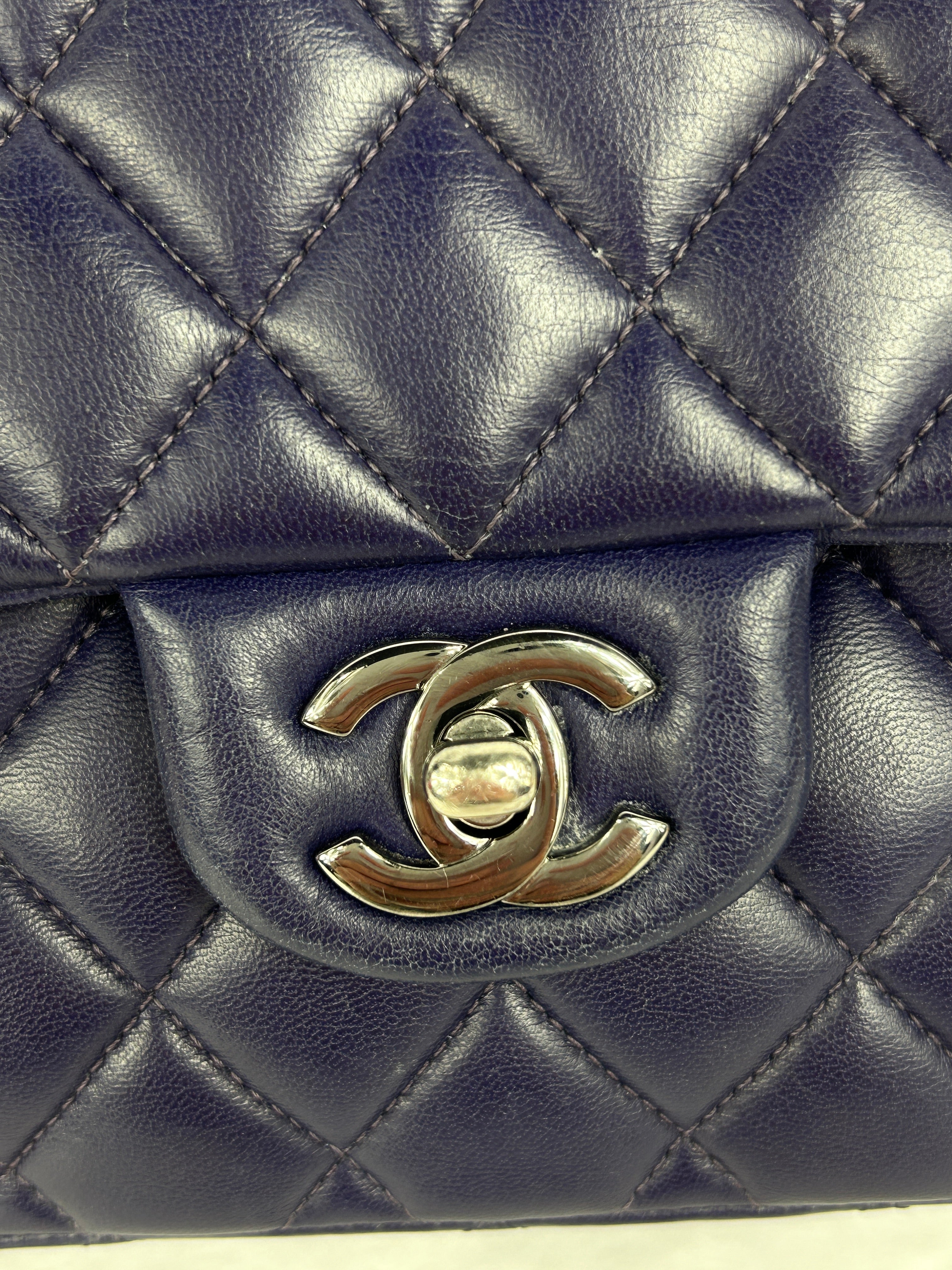 Purple Quilted Lambskin Medium Double Flap w/SHW