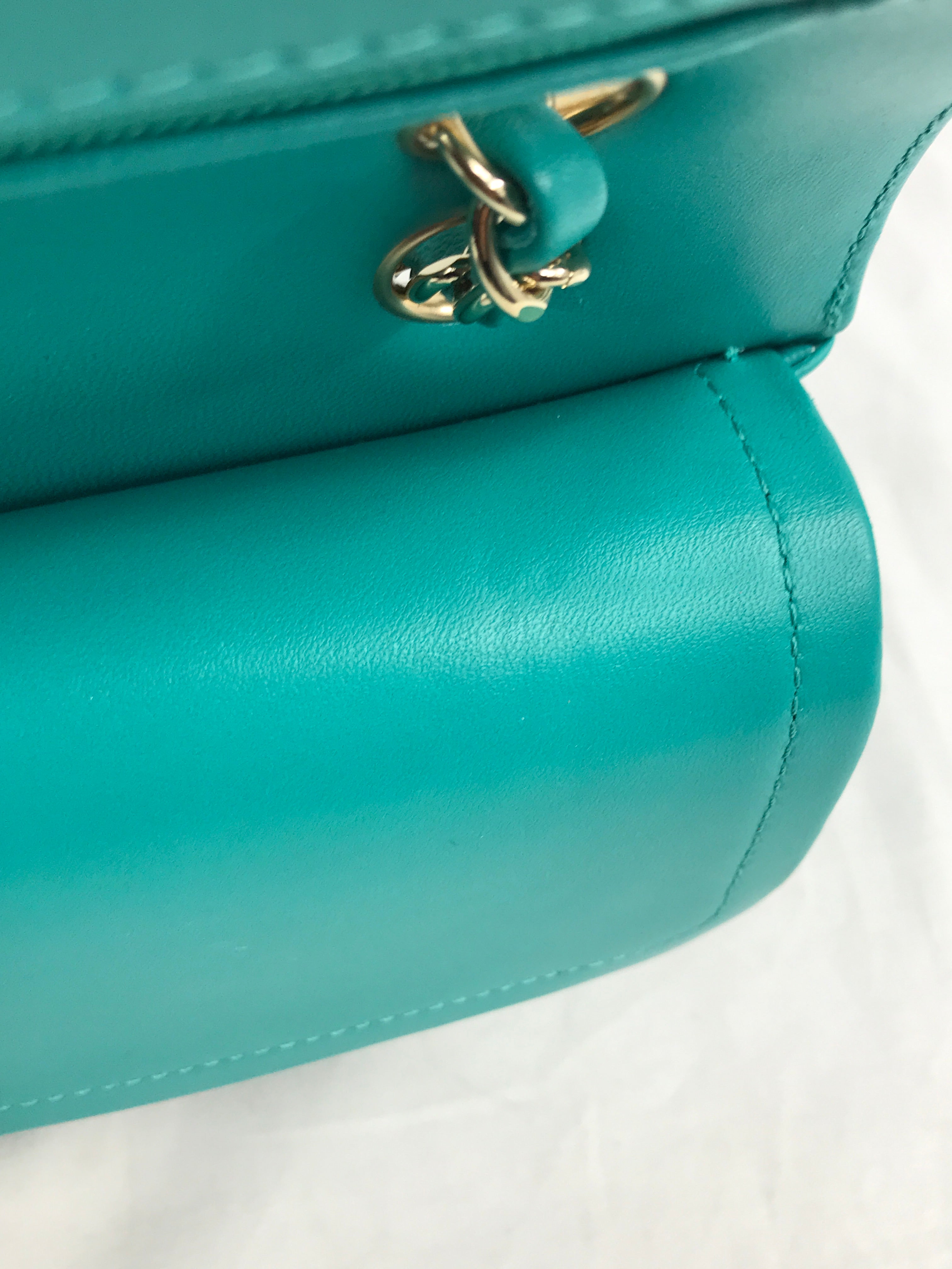 Turquoise Cheveron Lambskin Medium Double Flap W/GHW