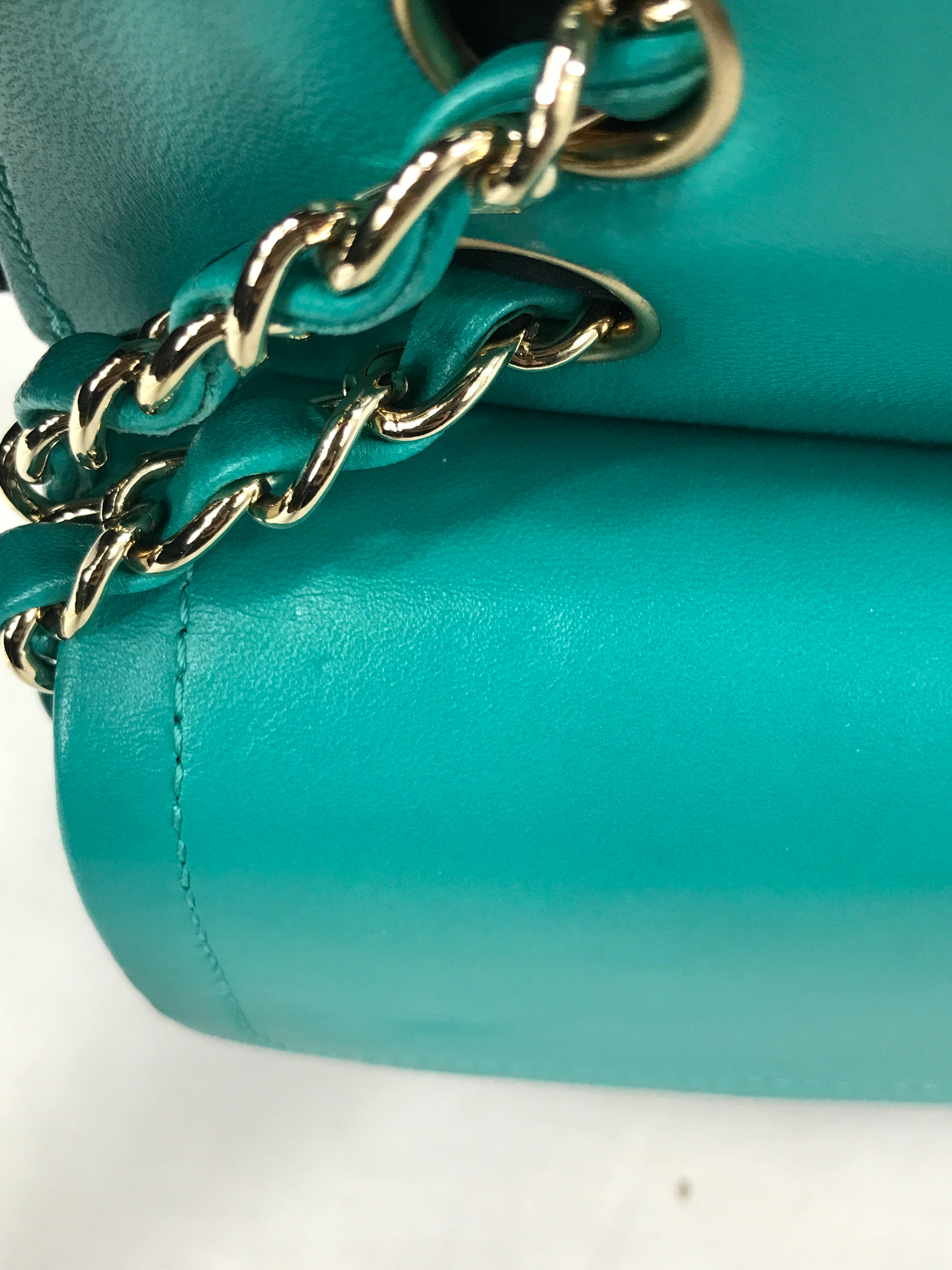 Turquoise Cheveron Lambskin Medium Double Flap W/GHW