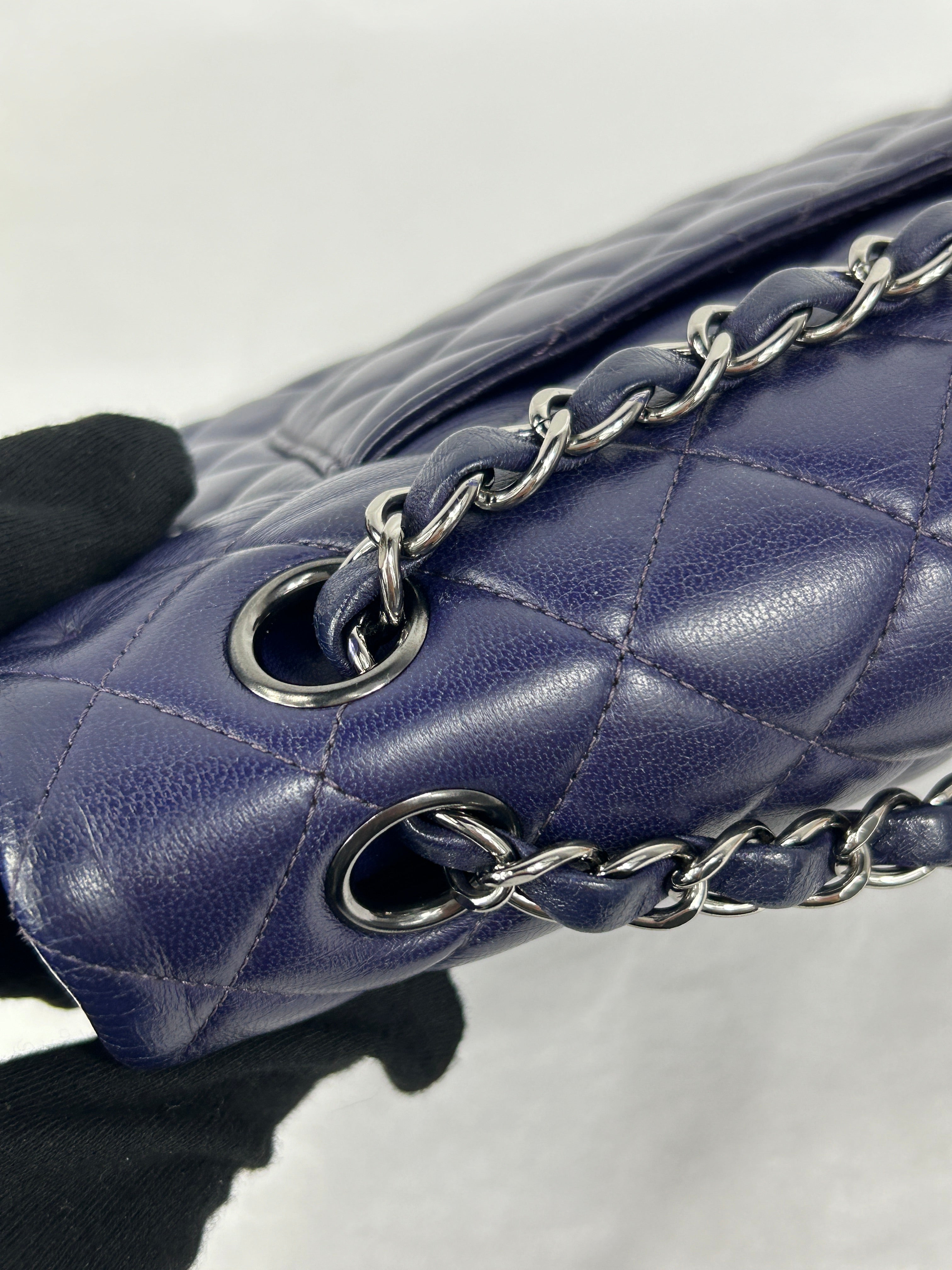 Purple Quilted Lambskin Medium Double Flap w/SHW