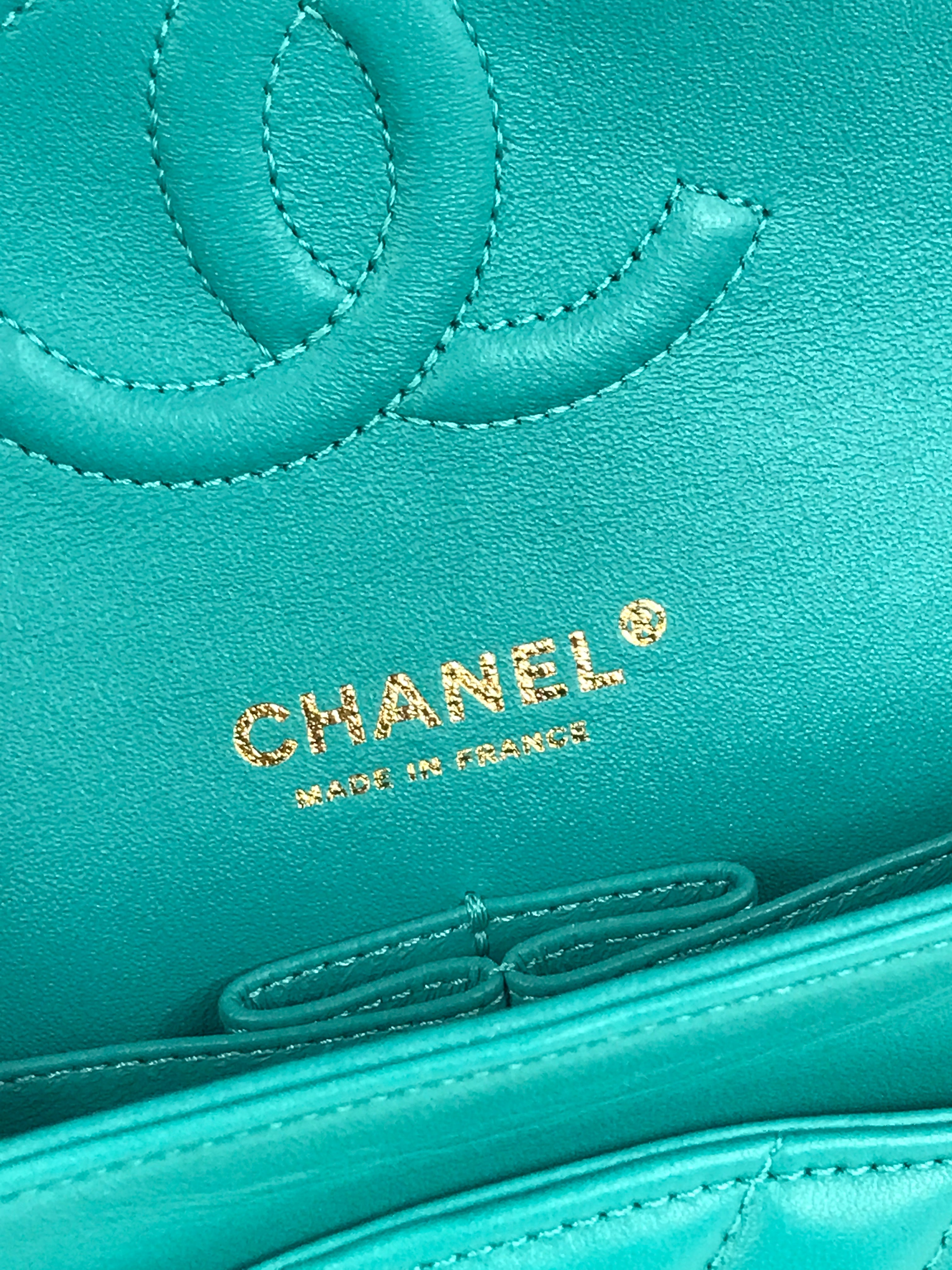 Turquoise Cheveron Lambskin Medium Double Flap W/GHW