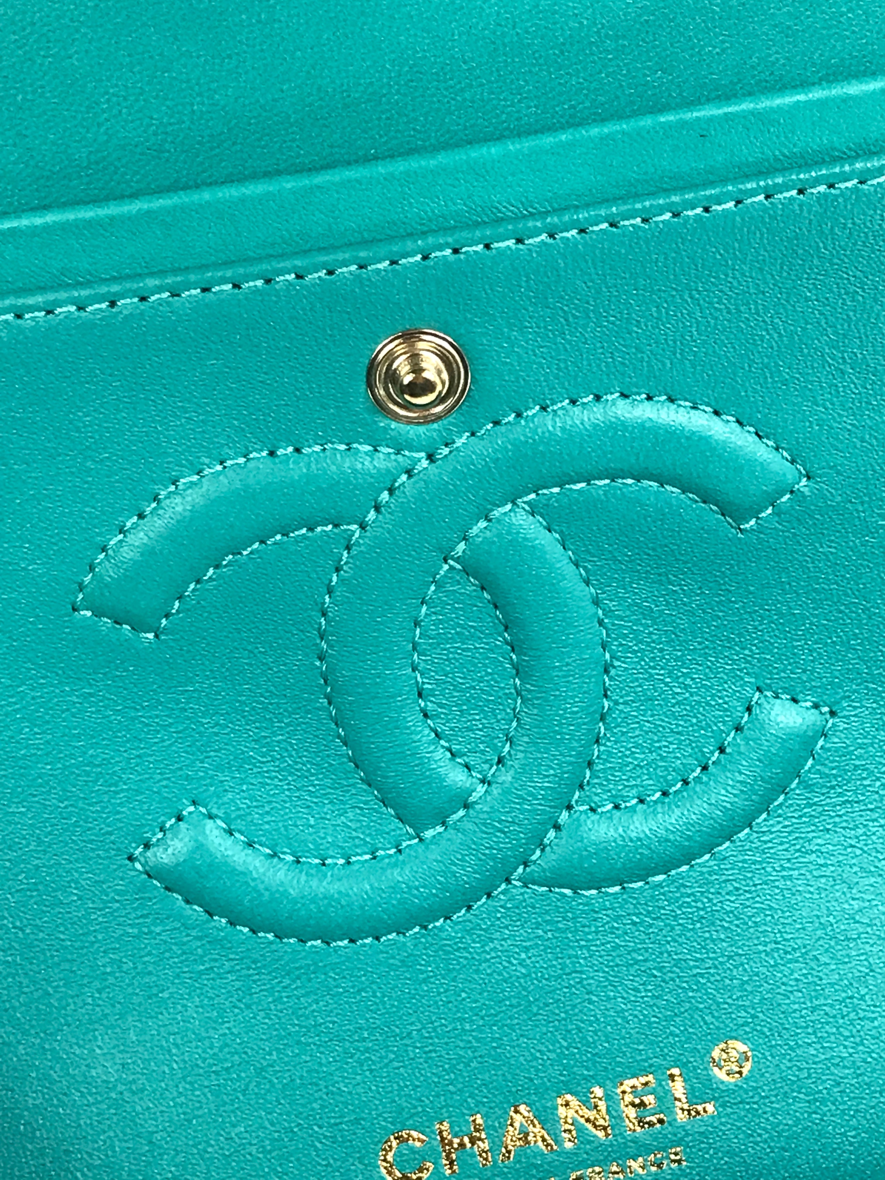 Turquoise Cheveron Lambskin Medium Double Flap W/GHW