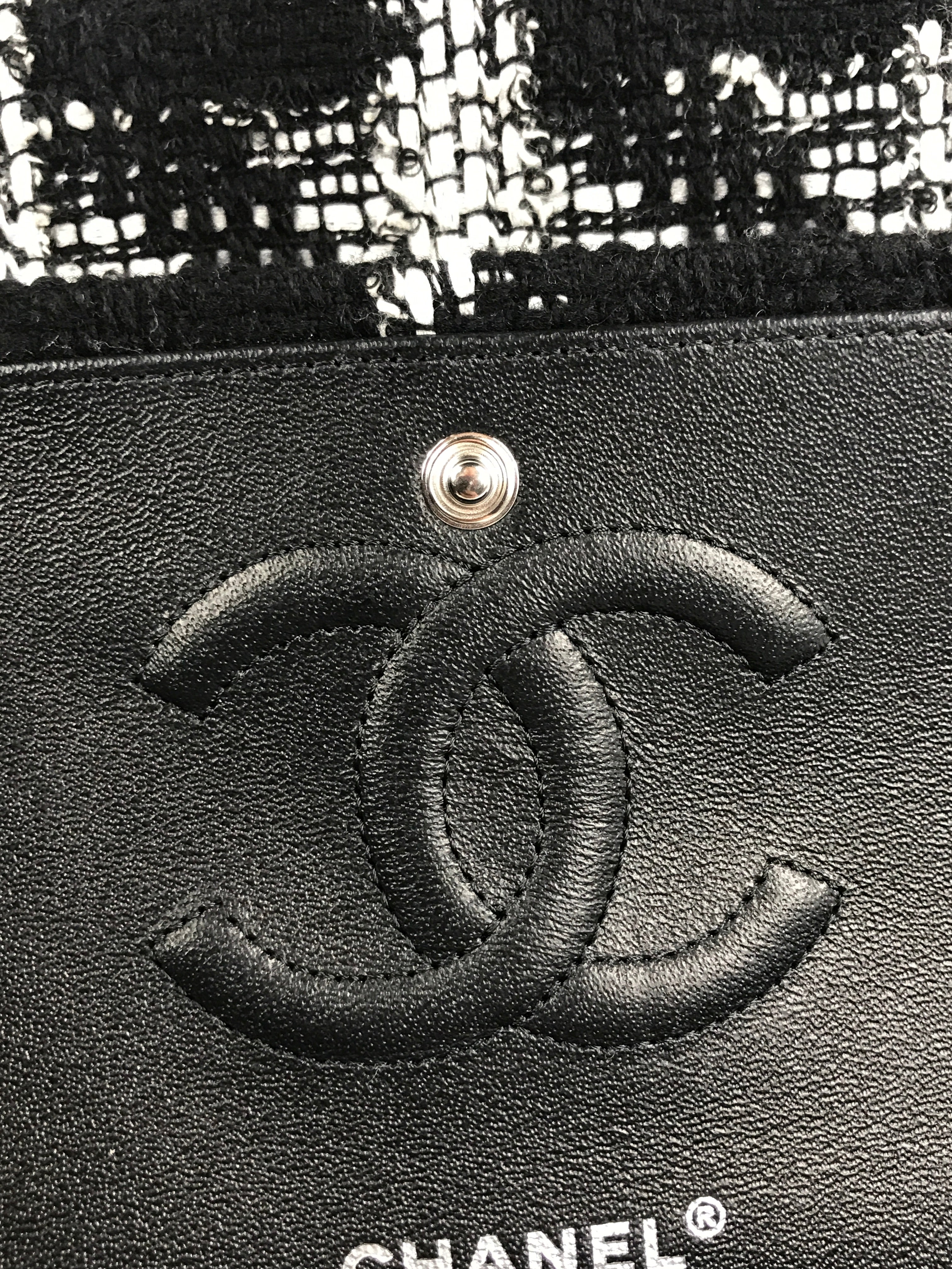 Black/White Tweed Double Flap Medium So Black Bag