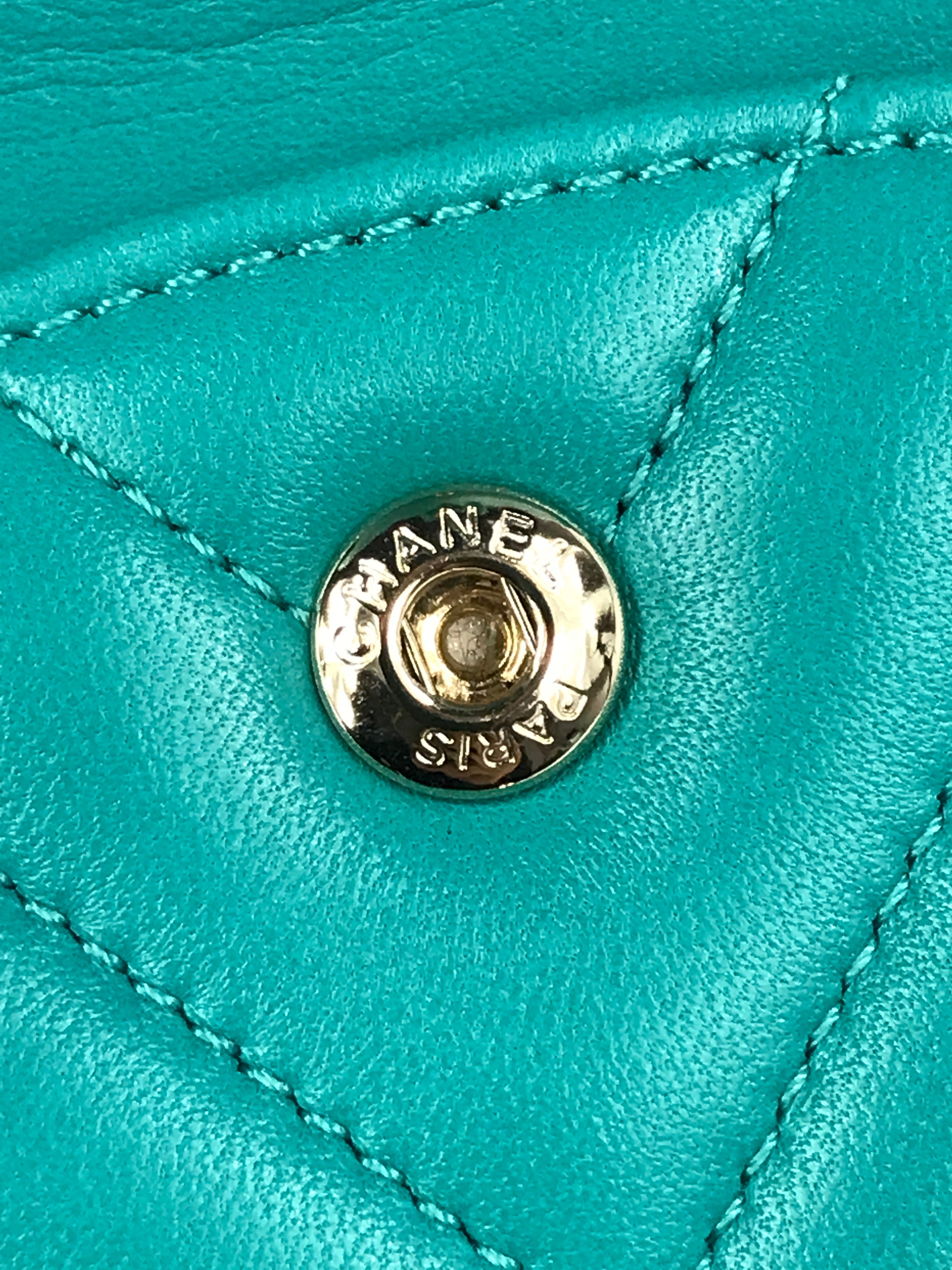 Turquoise Cheveron Lambskin Medium Double Flap W/GHW