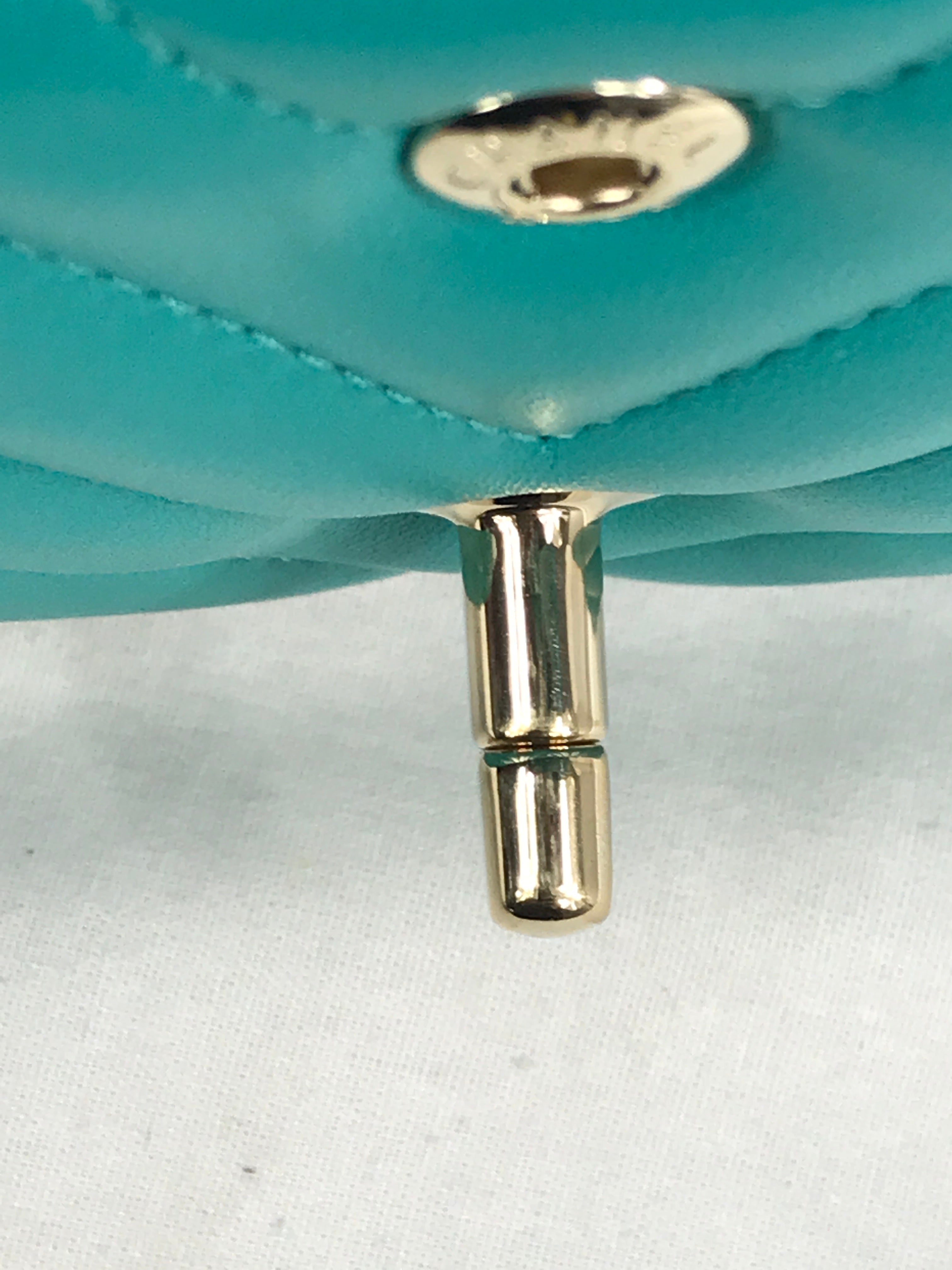 Turquoise Cheveron Lambskin Medium Double Flap W/GHW