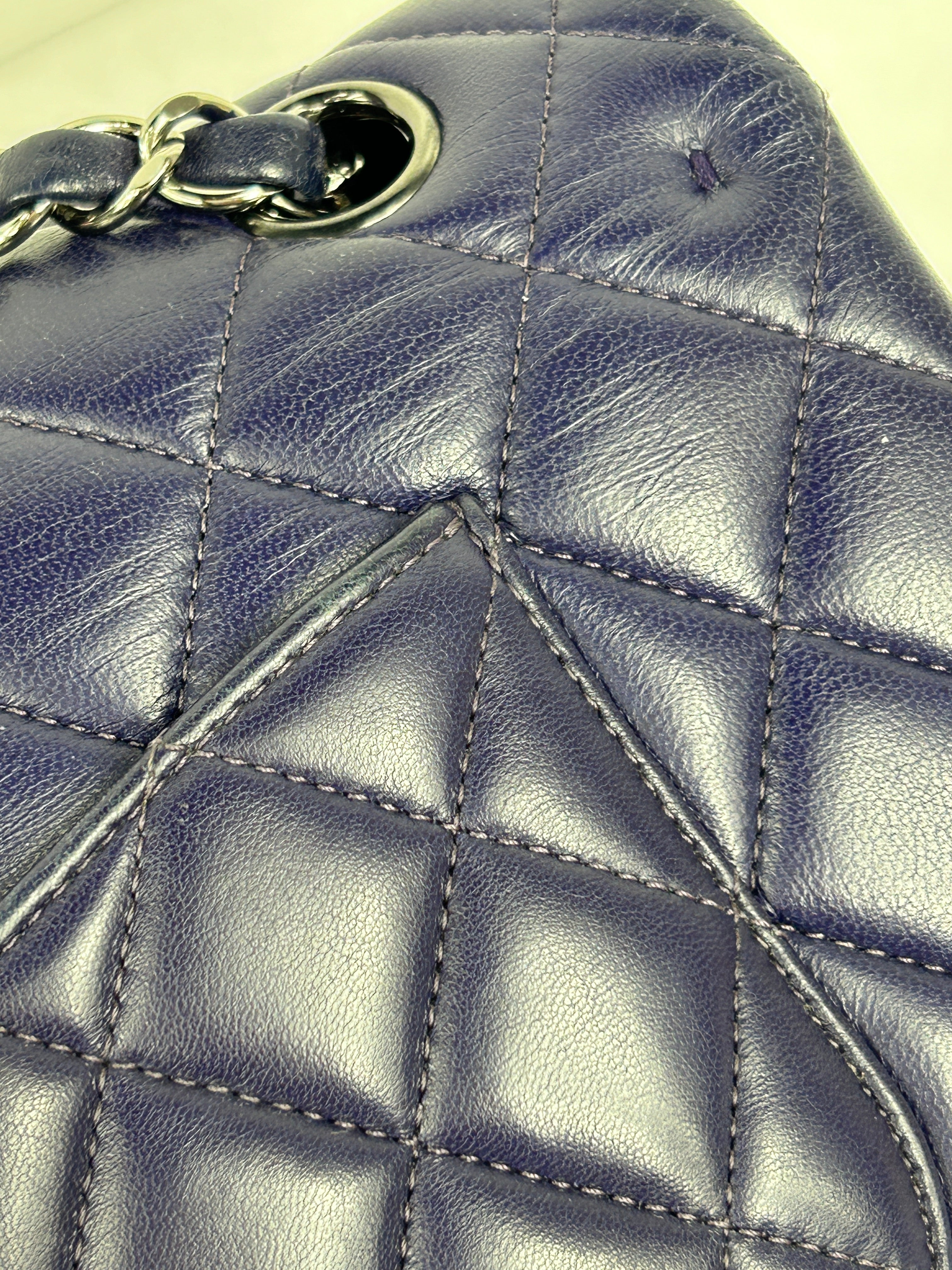 Purple Quilted Lambskin Medium Double Flap w/SHW