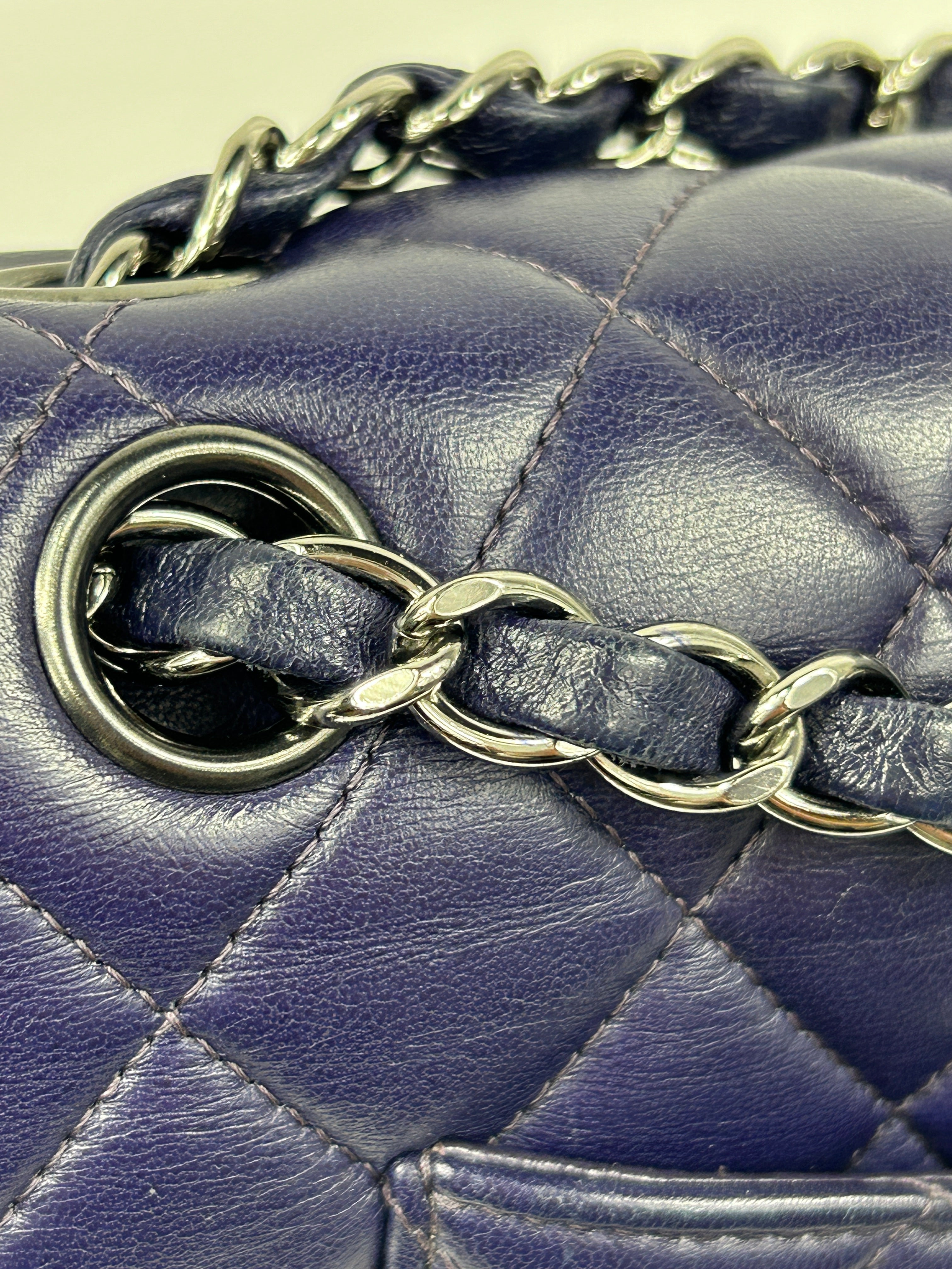 Purple Quilted Lambskin Medium Double Flap w/SHW