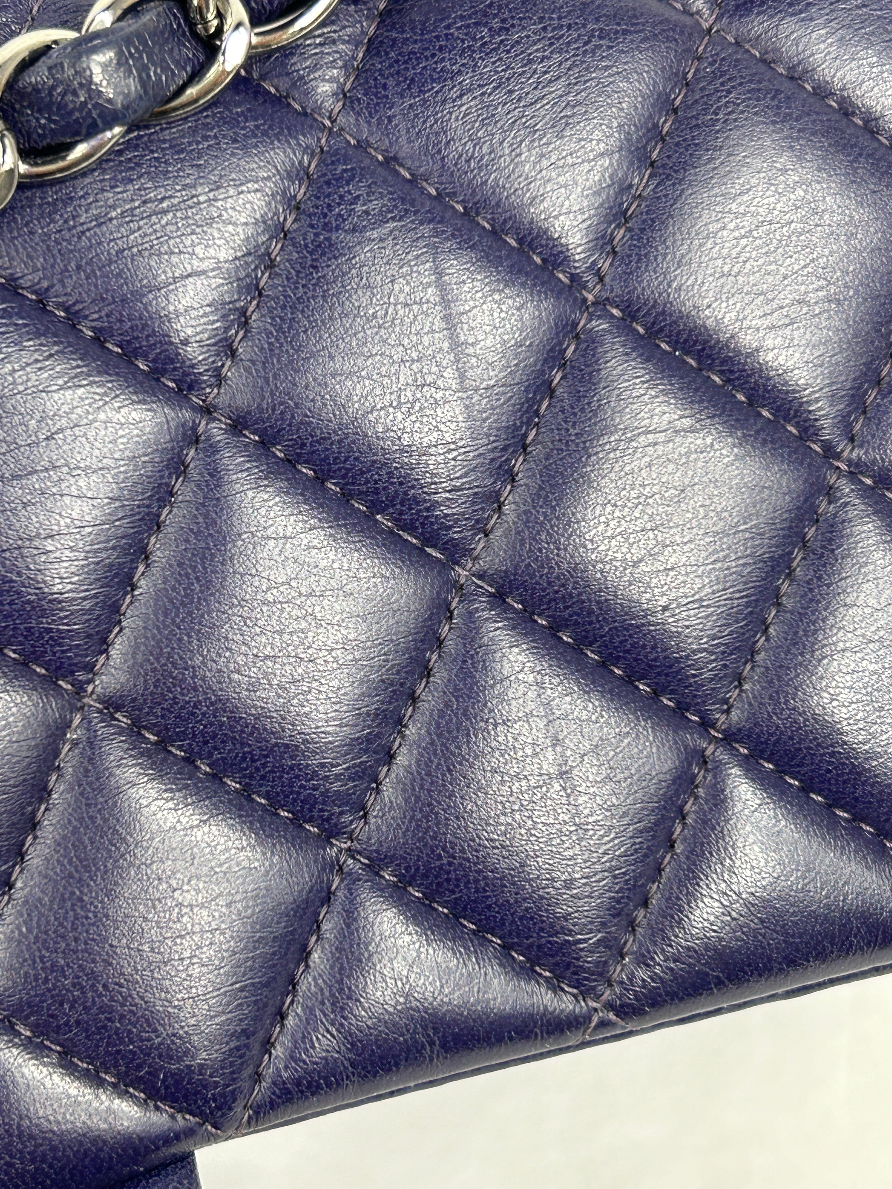 Purple Quilted Lambskin Medium Double Flap w/SHW