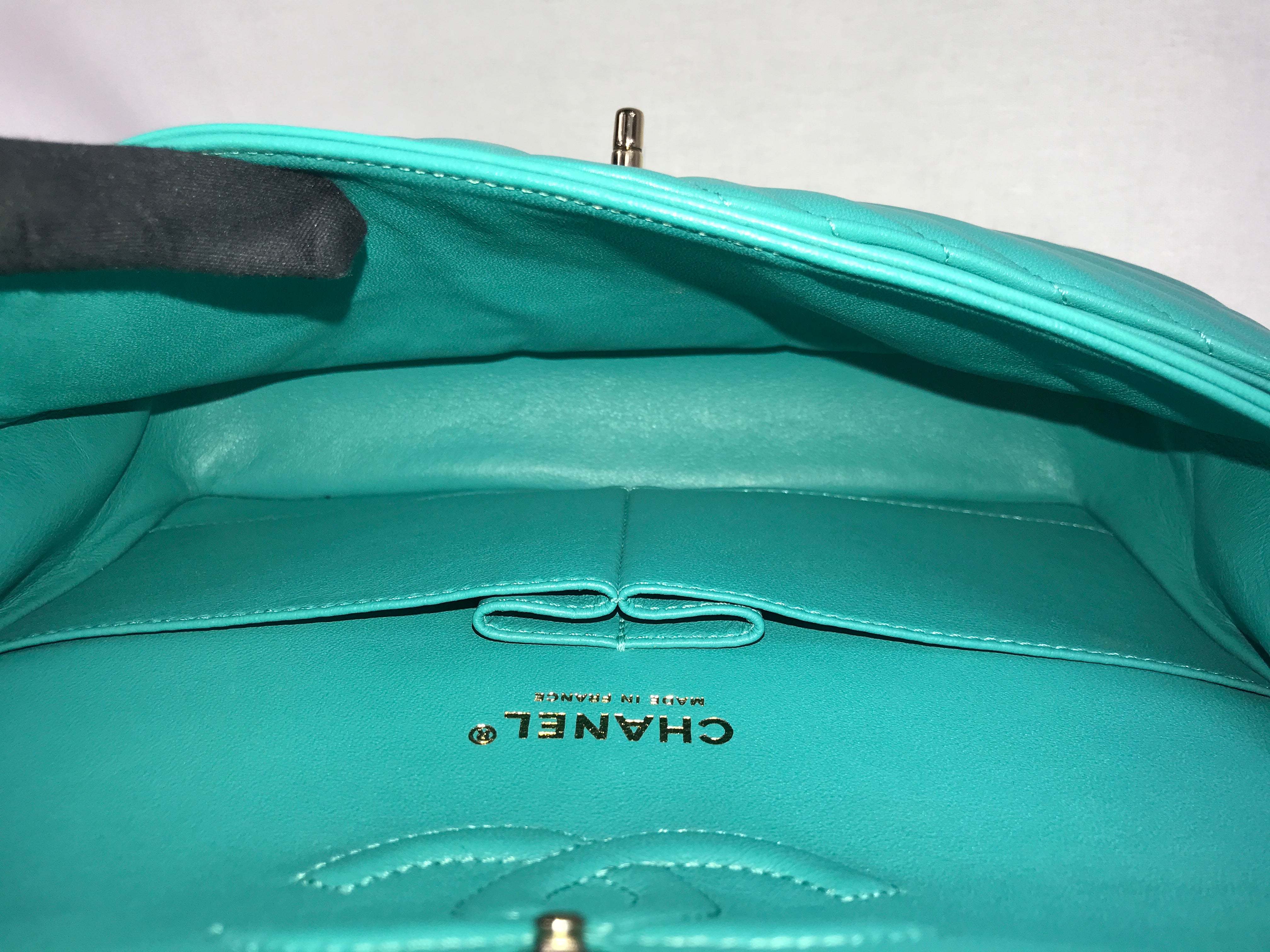 Turquoise Cheveron Lambskin Medium Double Flap W/GHW