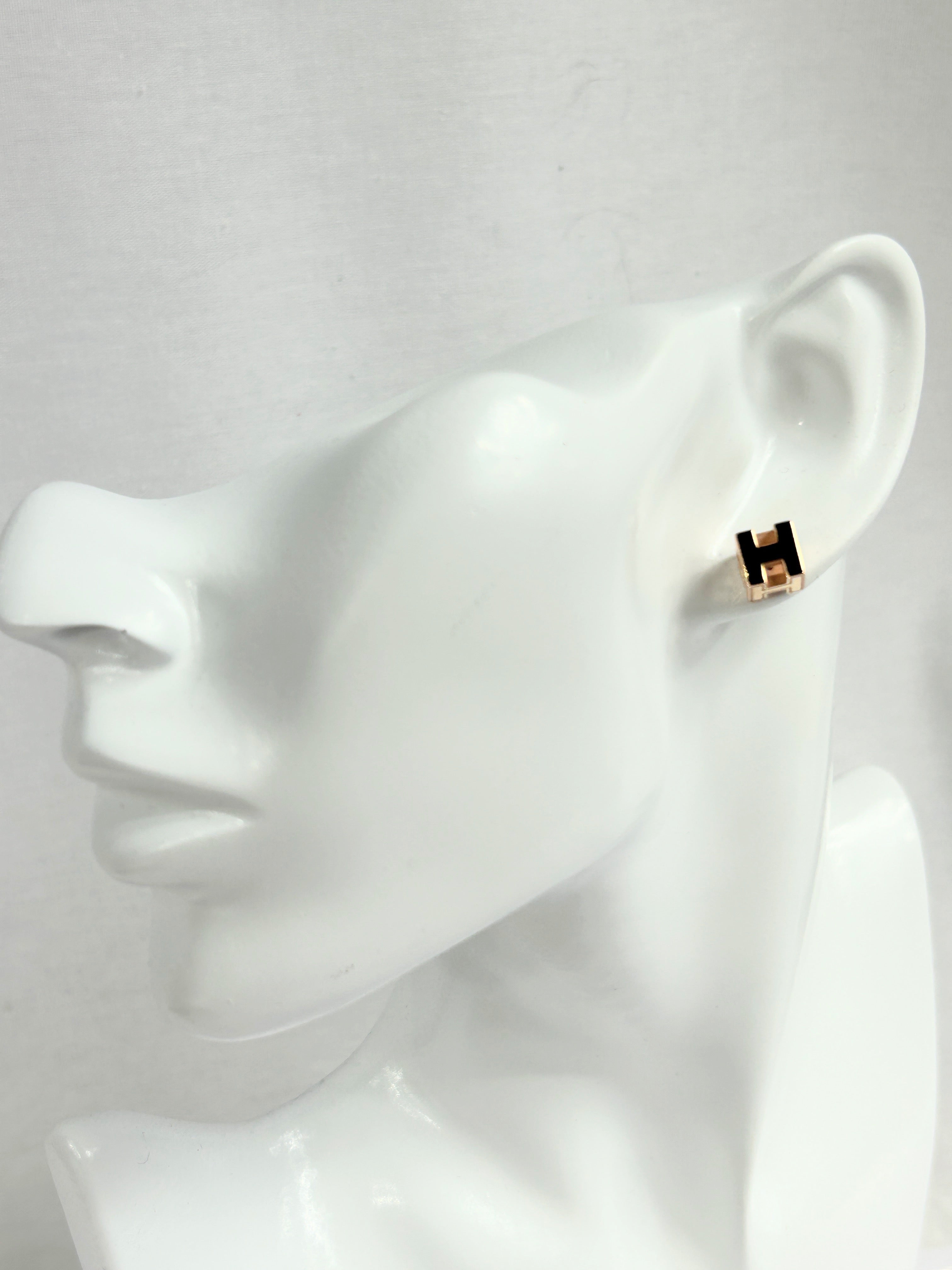 Rose Gold Plated Cage d’H Black Enamel Earrings