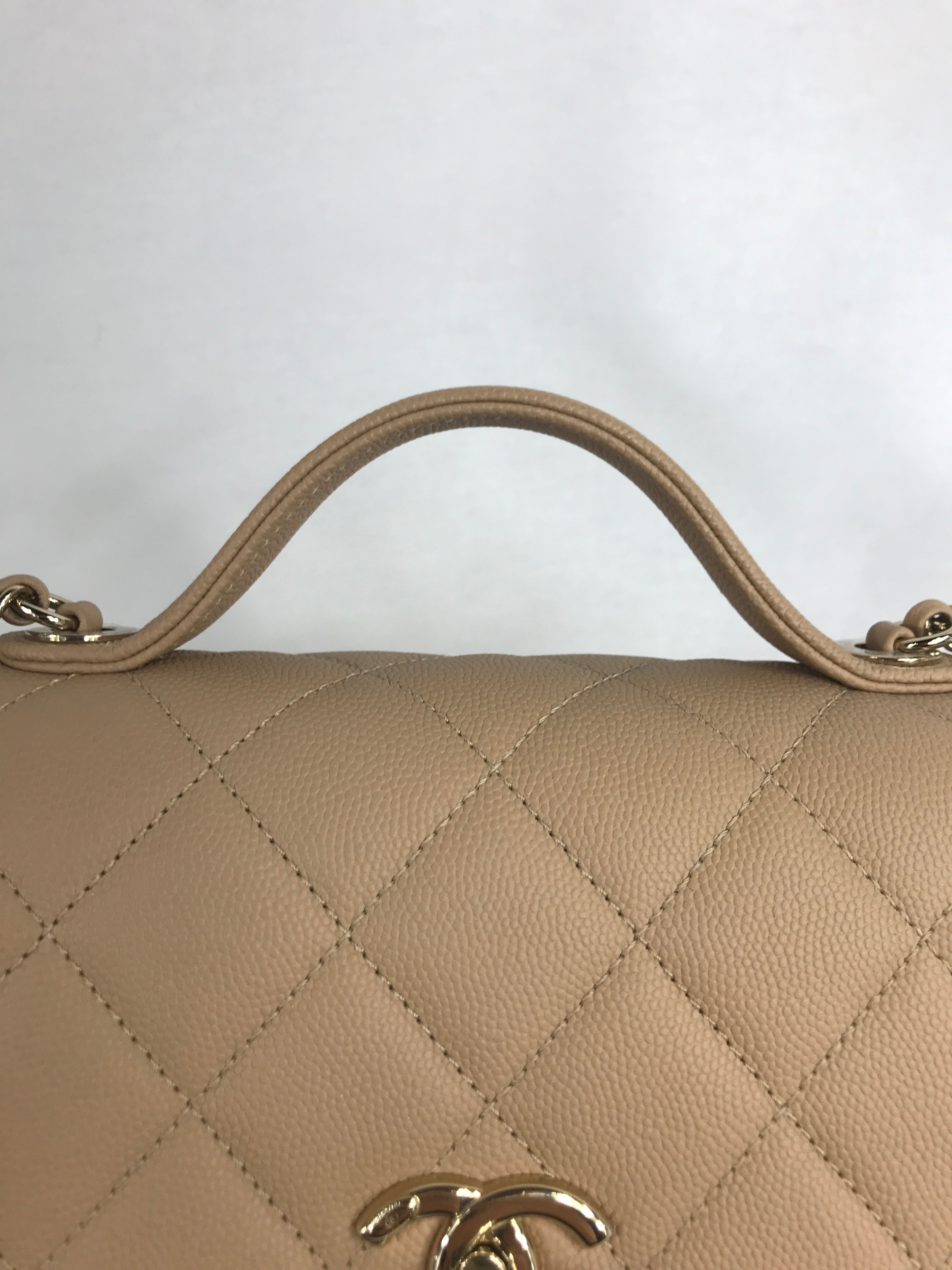 Beige Caviar Quilted Calfskin Small Business Affinity Flap Bag W/GHW