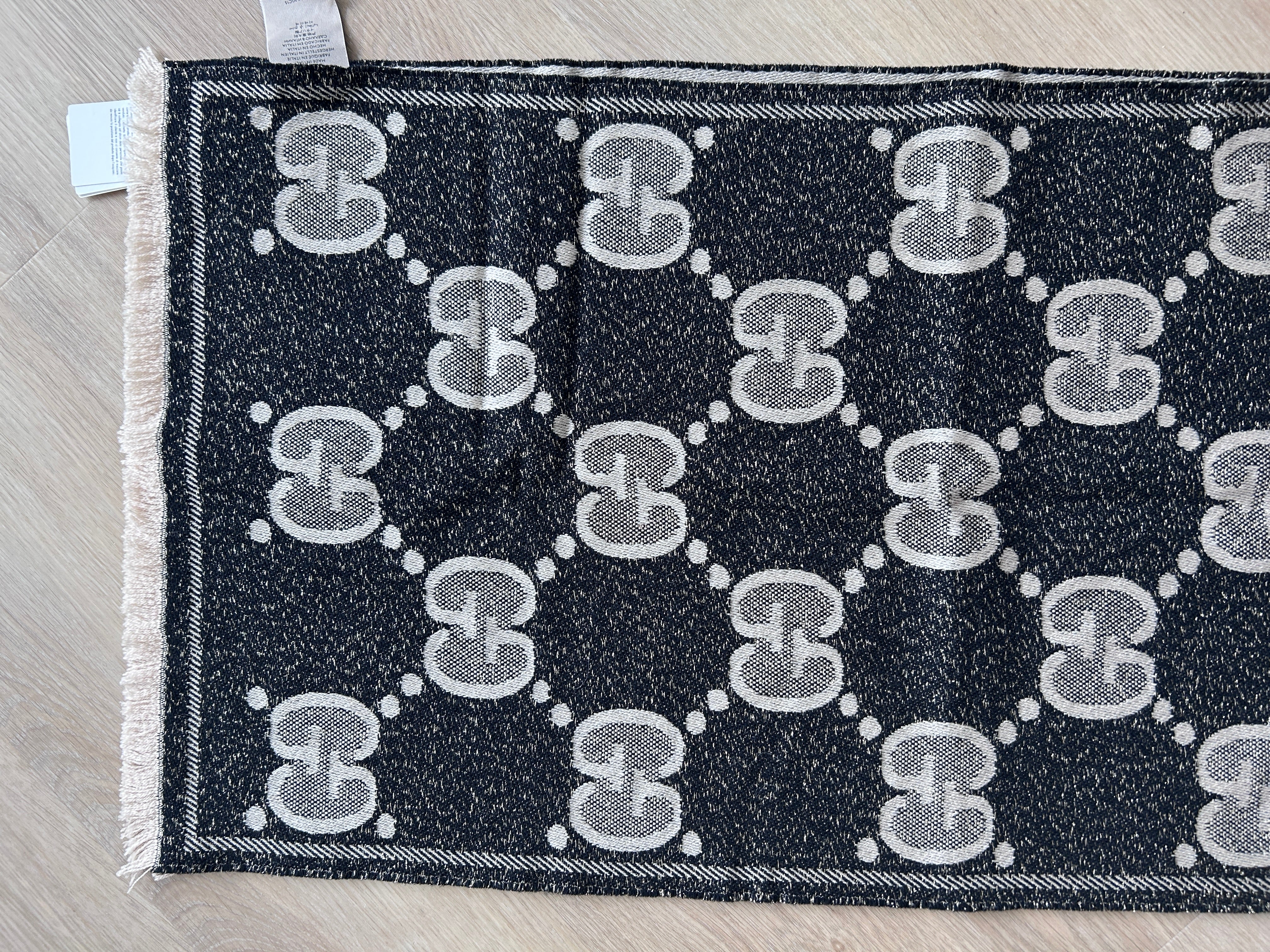 Grey/Beige/Gold GG Jacquard Wool Scarf