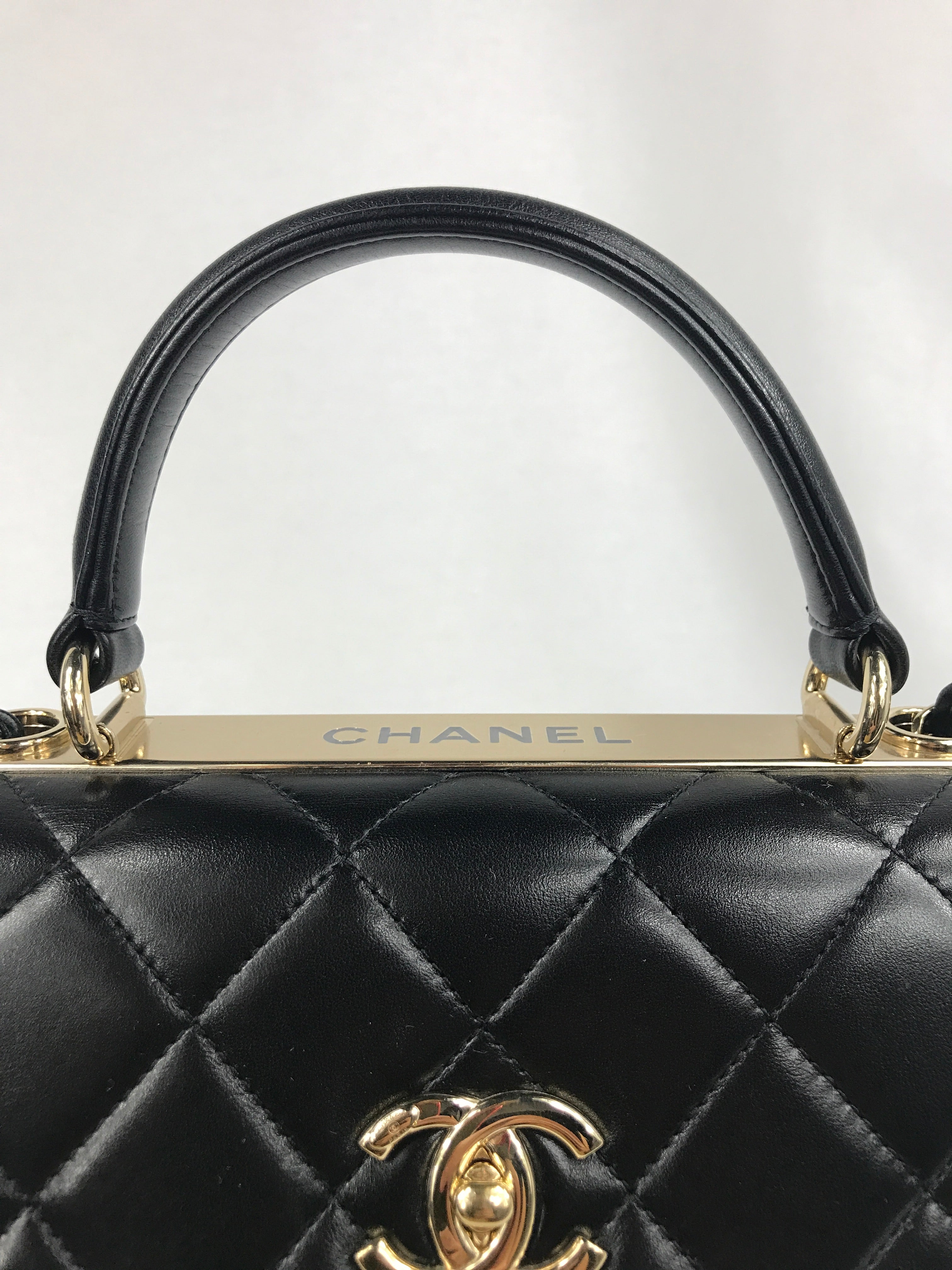 Black Lambskin Quilted Small Trendy W/GHW