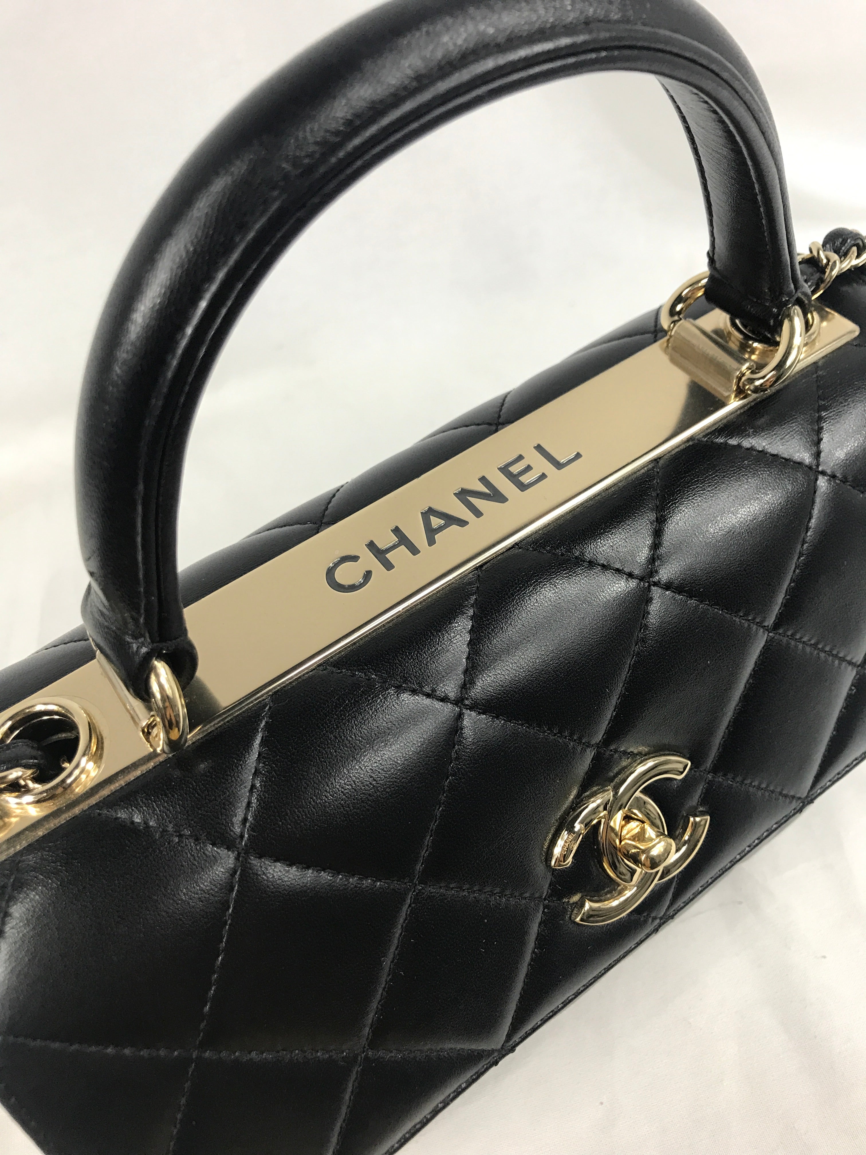 Black Lambskin Quilted Small Trendy W/GHW