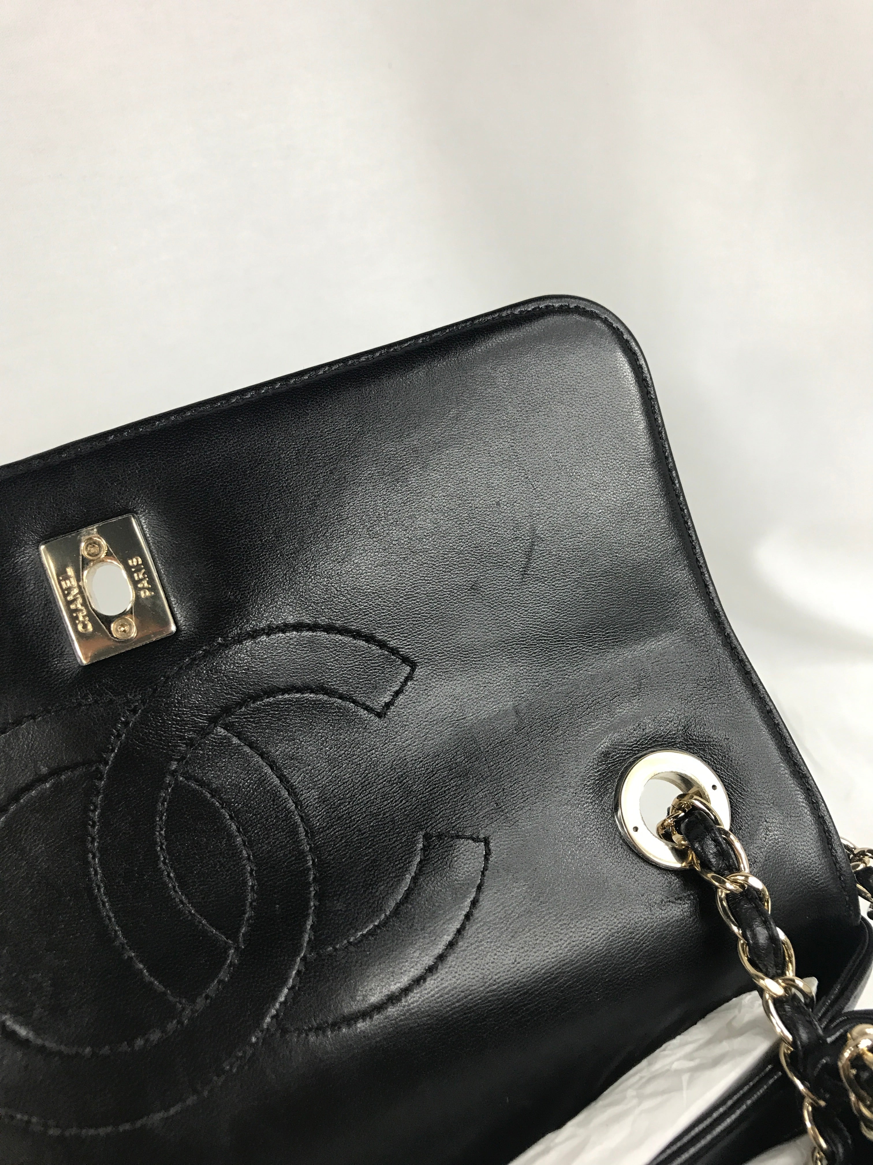 Black Lambskin Quilted Small Trendy W/GHW