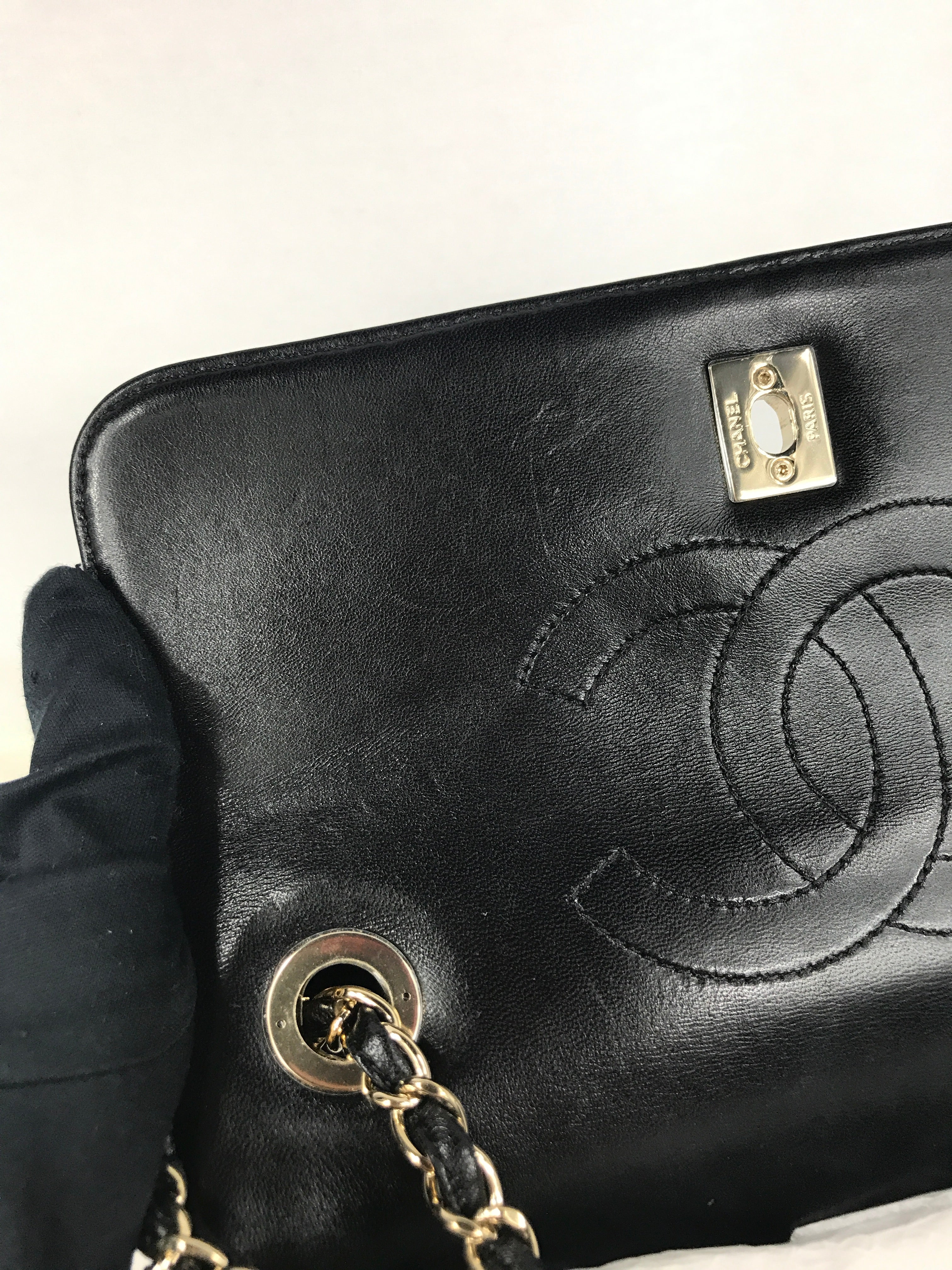 Black Lambskin Quilted Small Trendy W/GHW