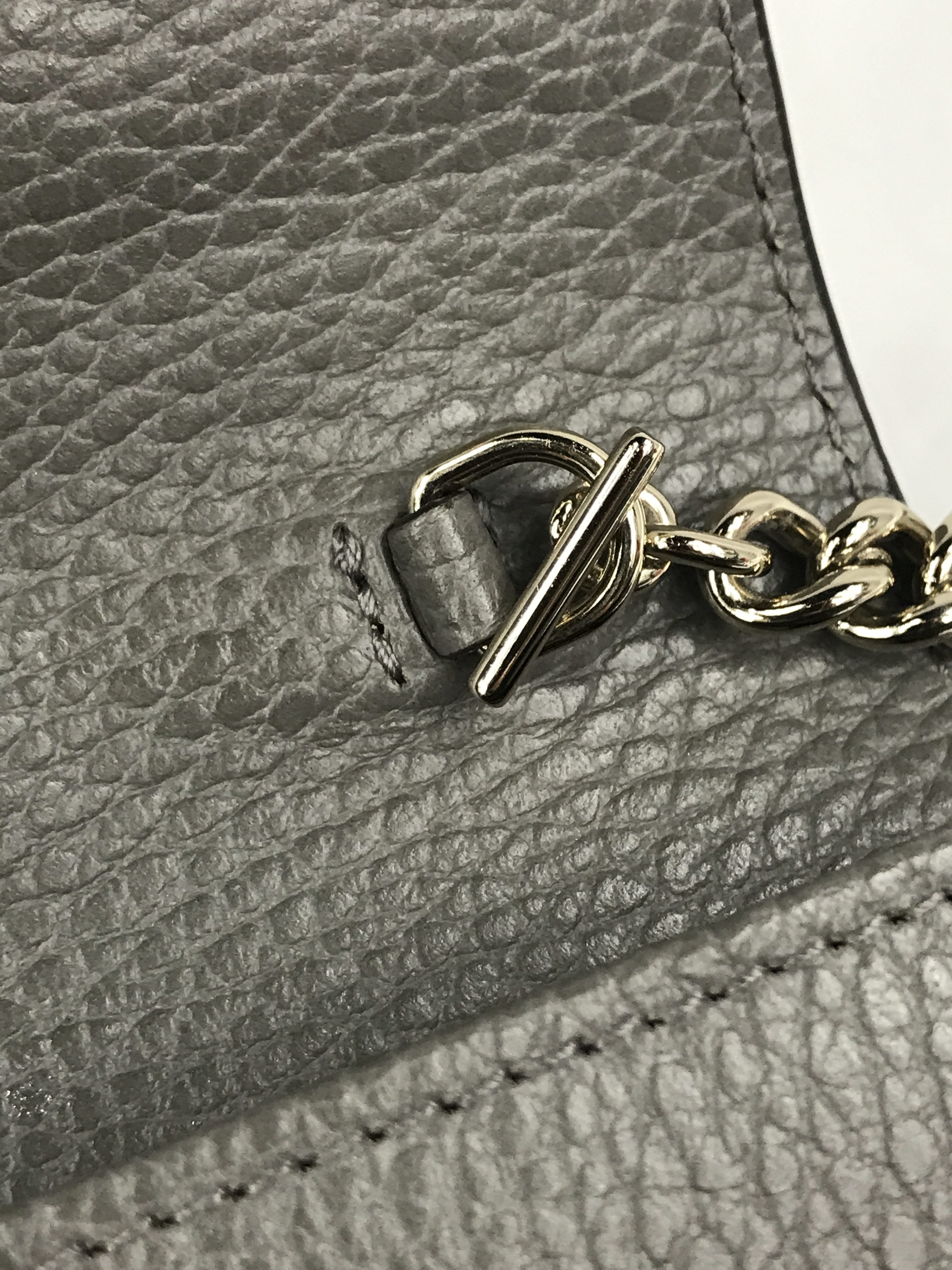 Dove Grey Grained Calfskin Leather Dollar Interlocking GG Wallet On Chain w/GHW