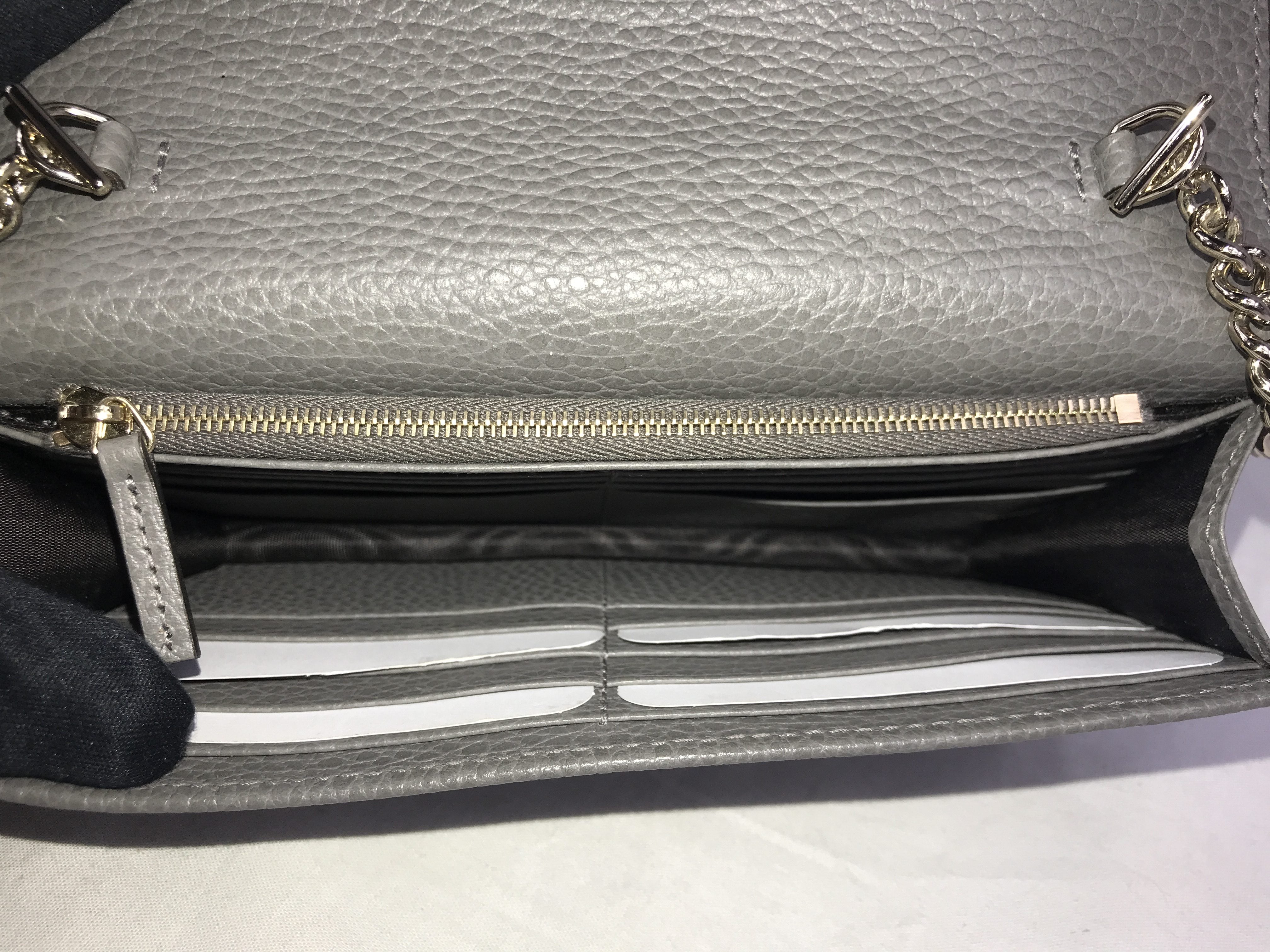 Dove Grey Grained Calfskin Leather Dollar Interlocking GG Wallet On Chain w/GHW