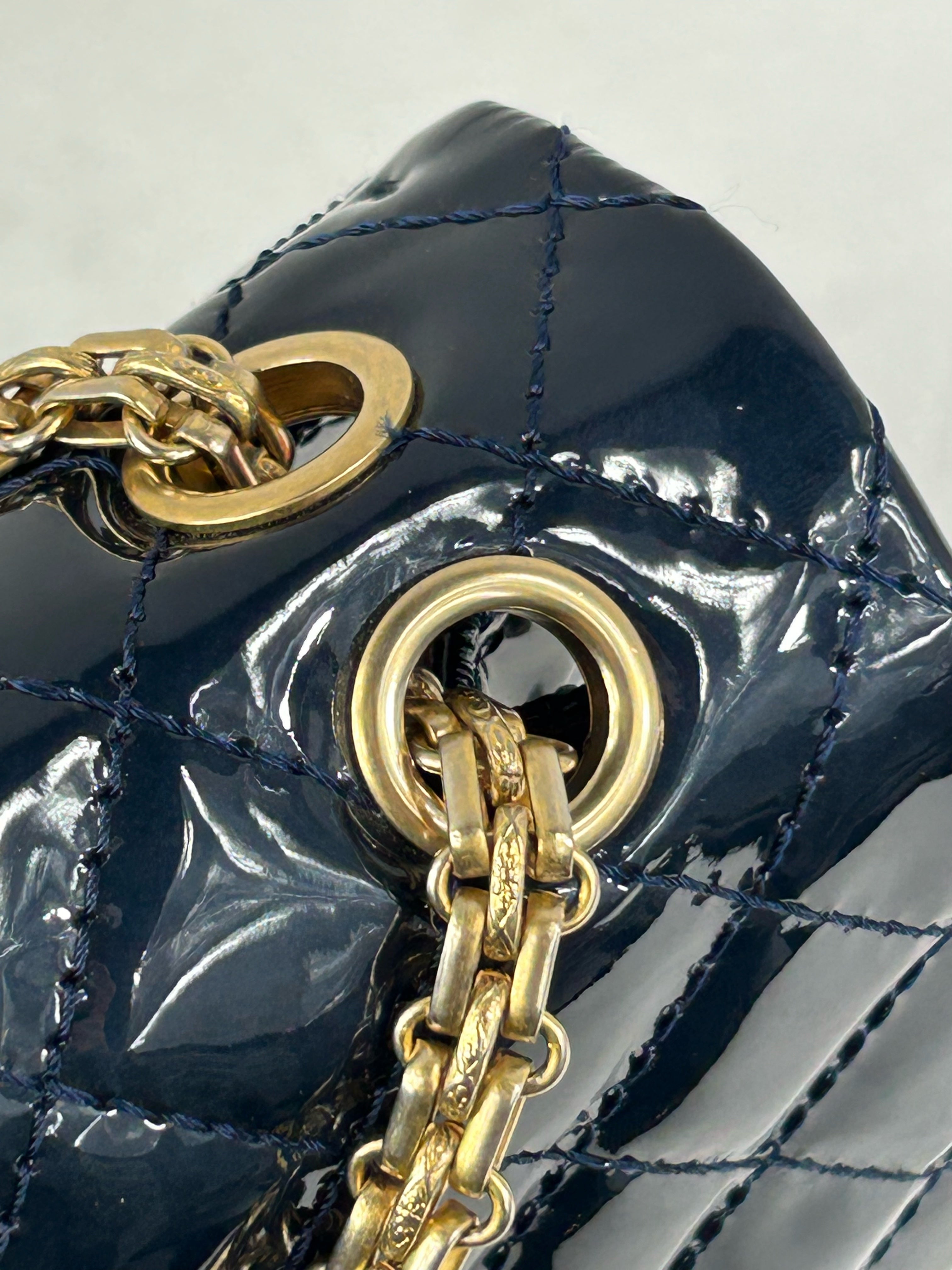 Chanel Dark Navy Blue Patent Quilted Reissue Flap W/AGHW